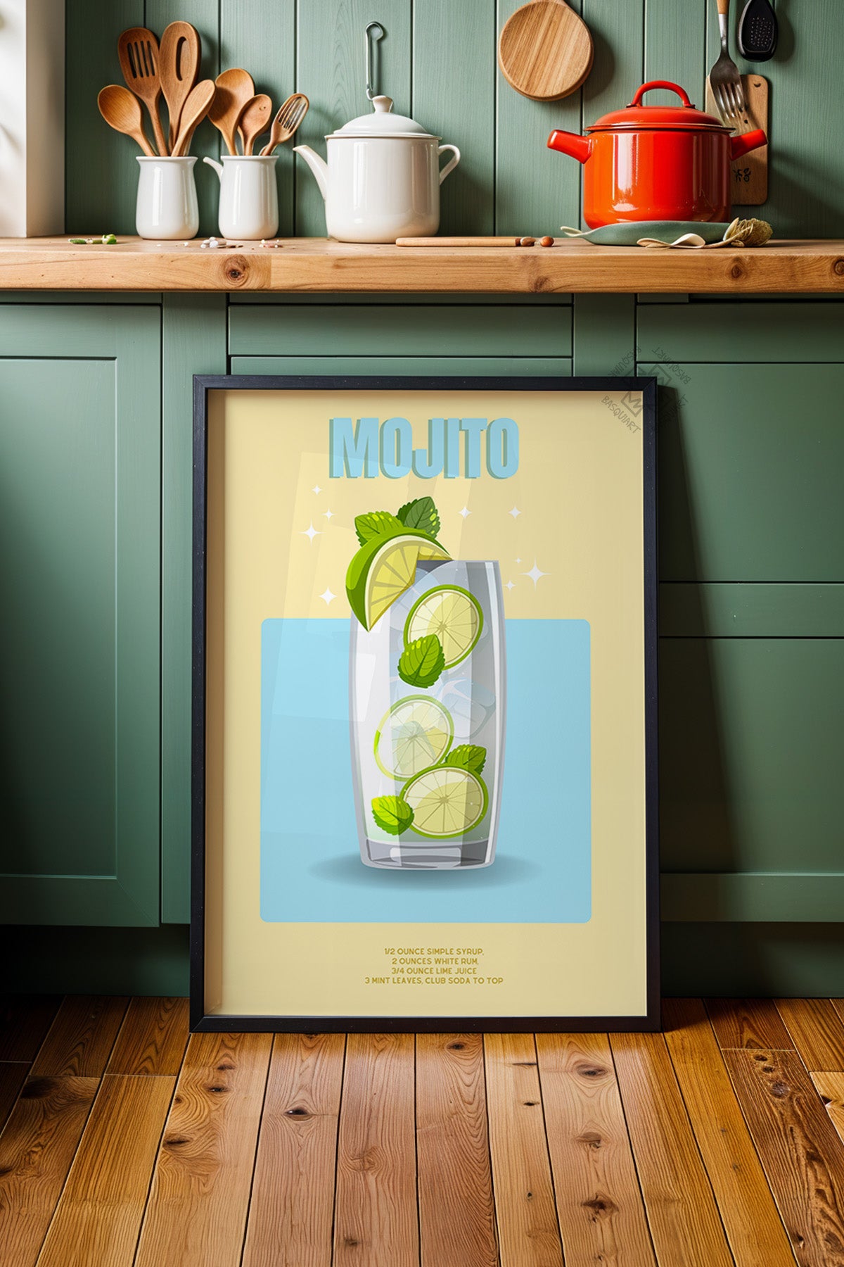Kokteyl Serisi Siyah Çerçeveli Poster, Tablo, Cafe, Restoran, Mutfak Duvar Dekoru No:56