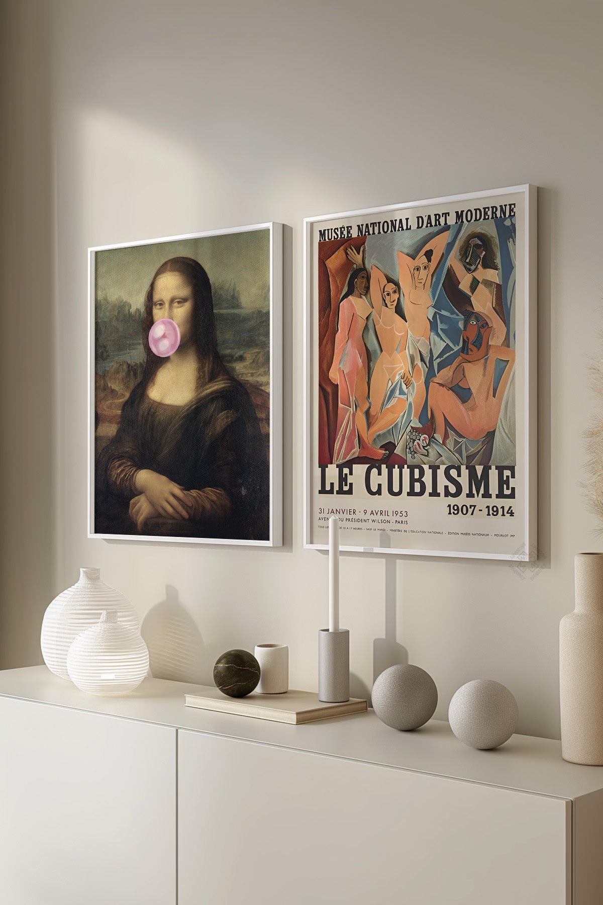 Mona Lisa ve Picasso 2'li Beyaz Çerçeveli Poster, Tablo Seti No:33