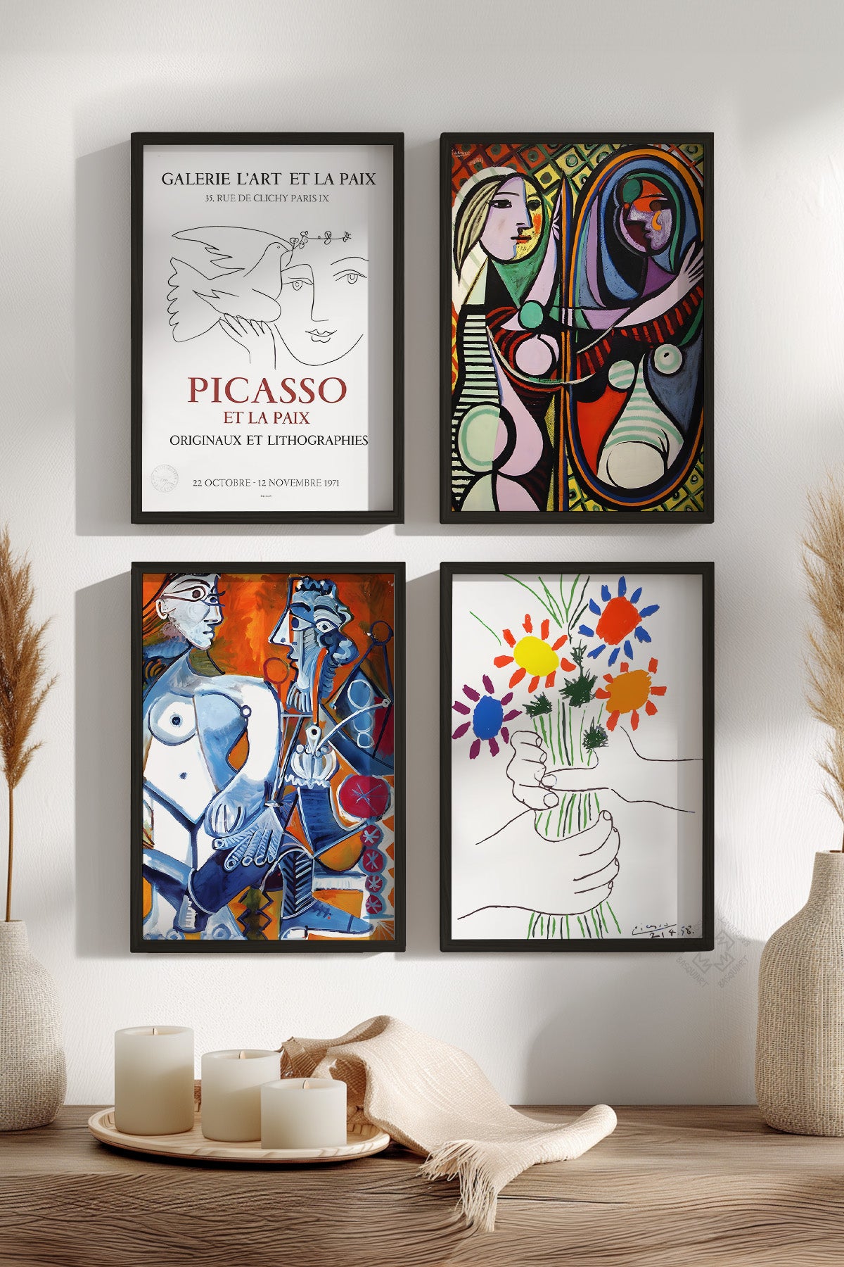 Picasso Sanatsal 4'lü Siyah Çerçeveli Poster, Tablo Seti No:36
