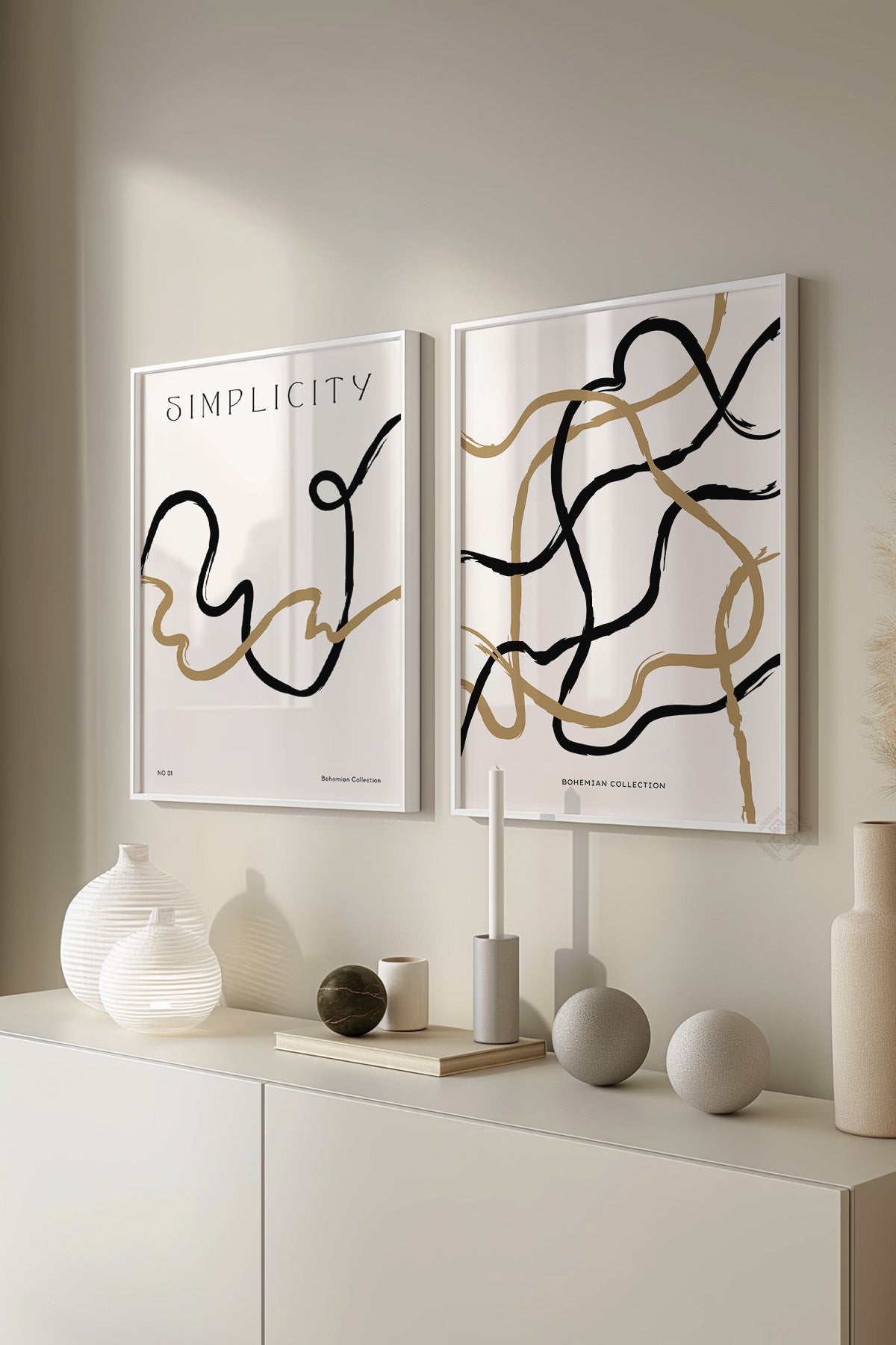 Minimal Sanatsal 2'li Beyaz Çerçeveli Poster, Tablo Seti No:20