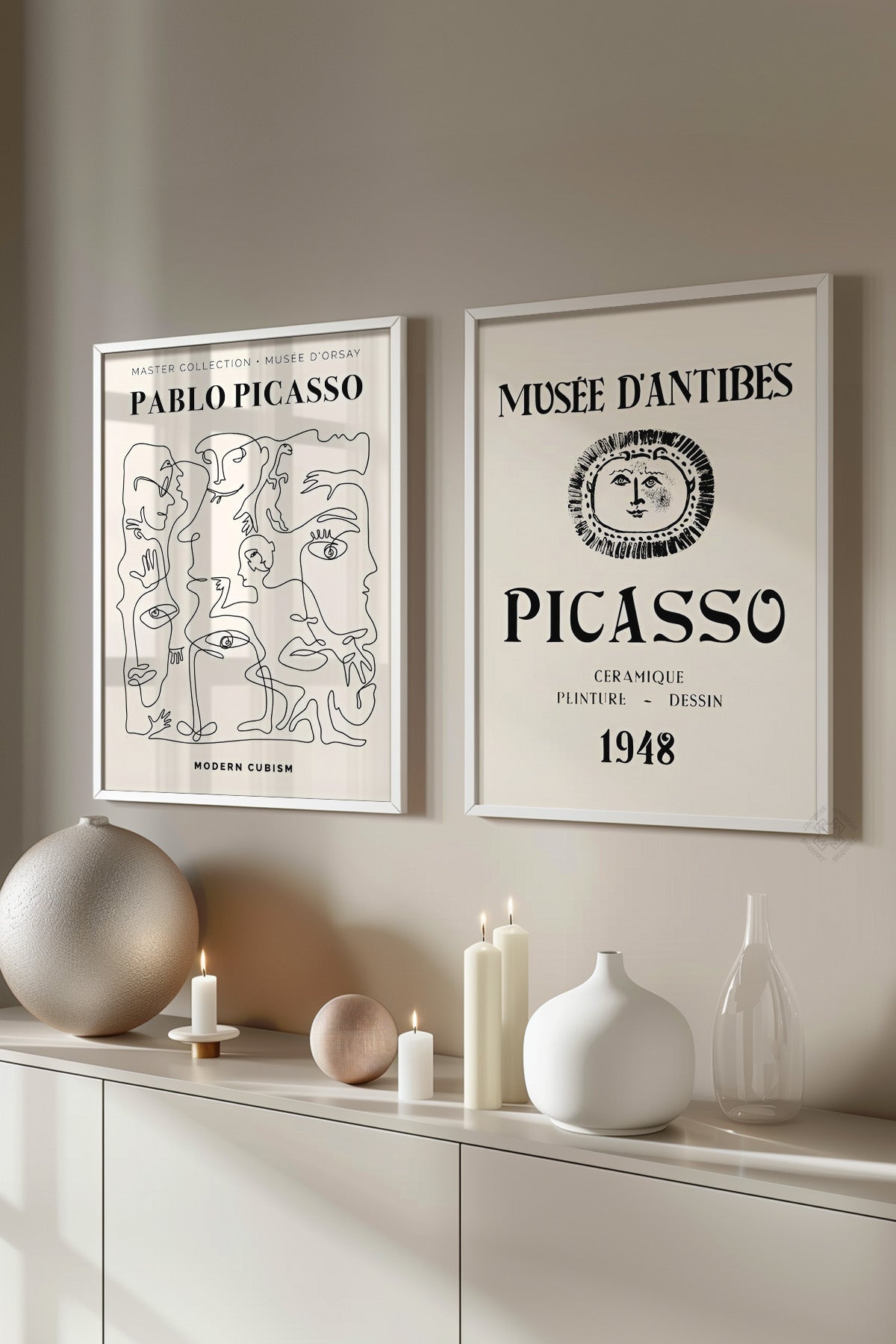 Picasso Minimal 2'li Beyaz Çerçeveli Poster, Tablo Seti No:25
