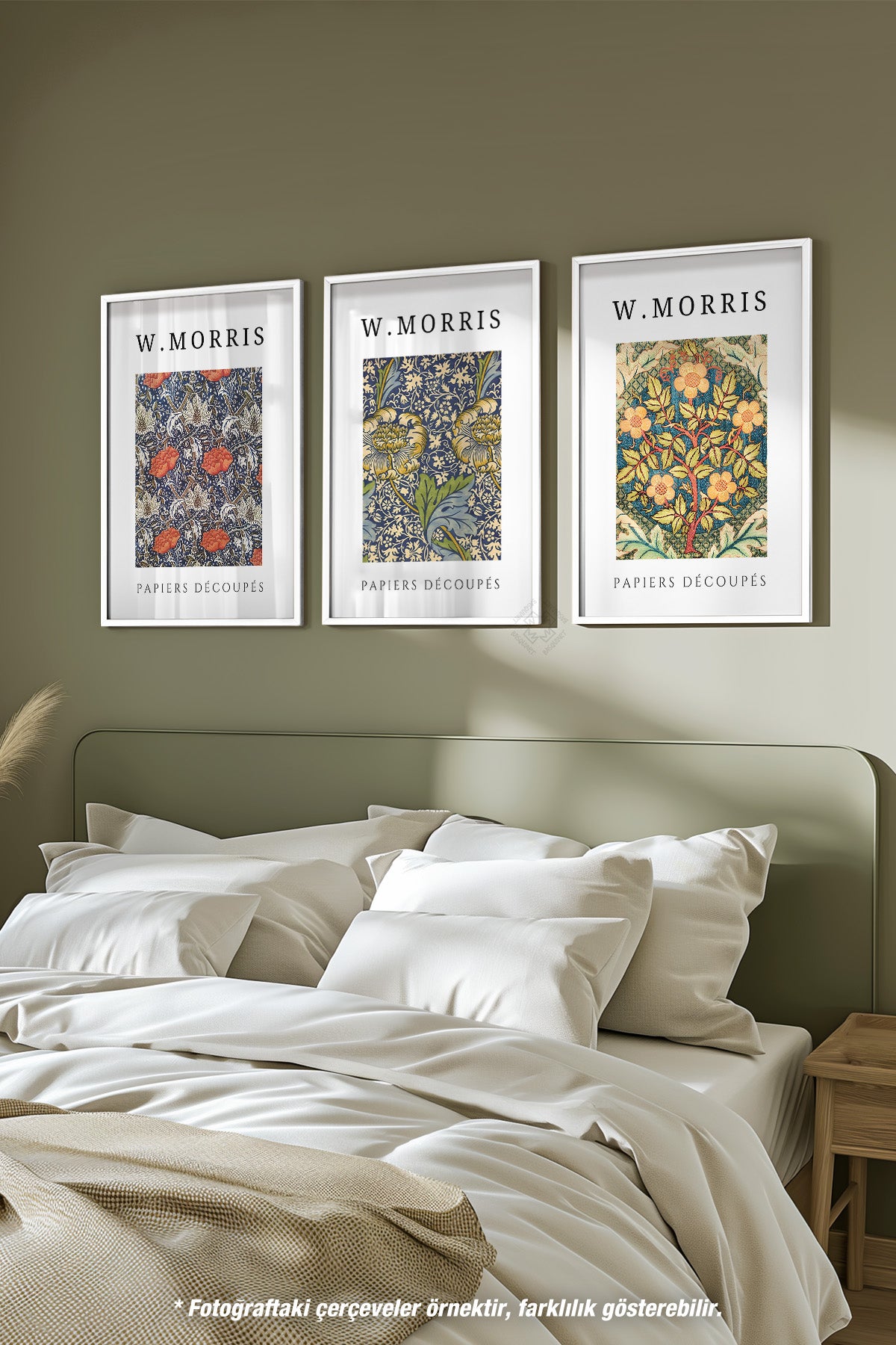 Morris Sanatsal Dekorasyon 3'lü Beyaz Çerçeveli Poster, Tablo Seti No:7