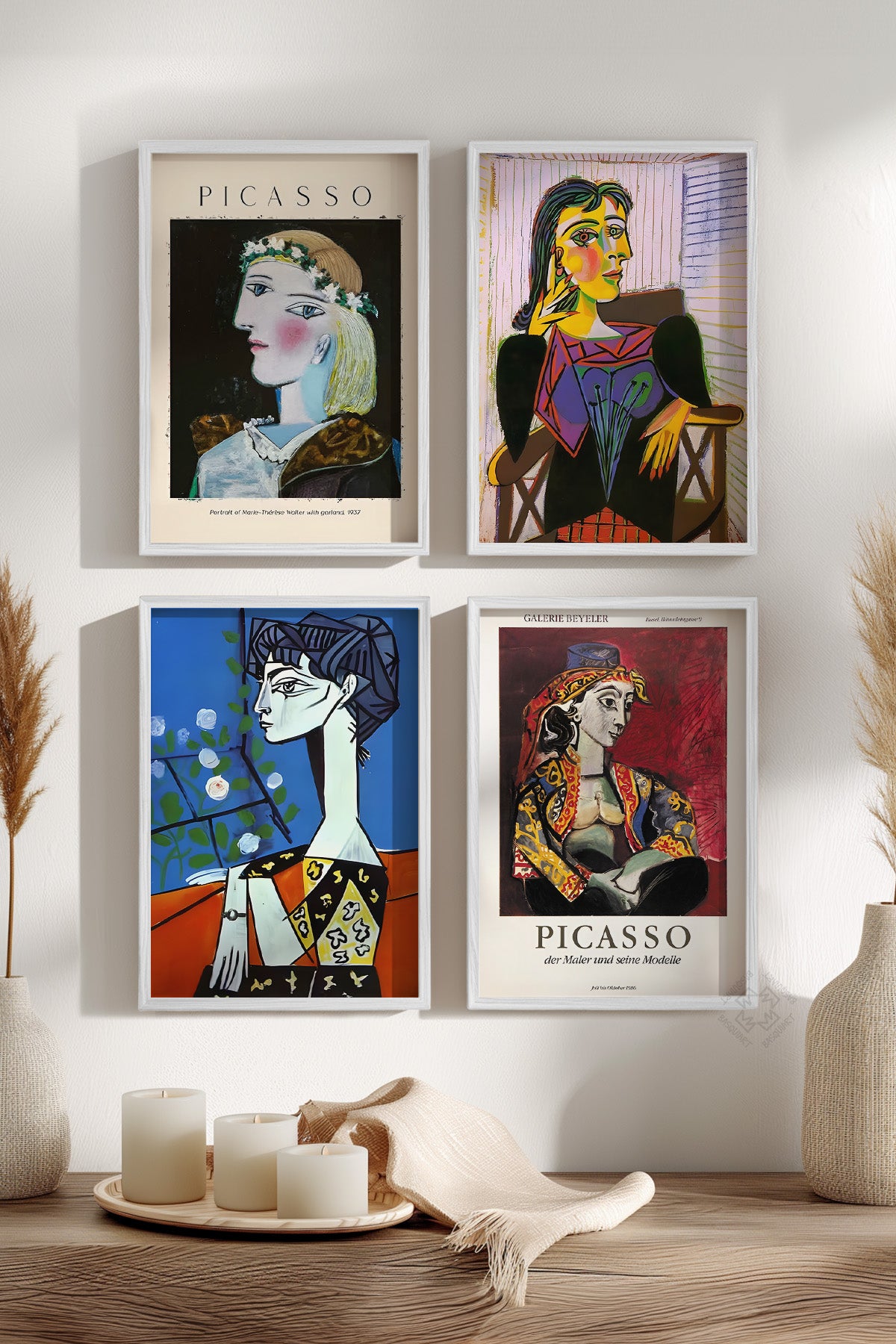 Picasso Sanatsal 4'lü Beyaz Çerçeveli Poster, Tablo Seti No:39