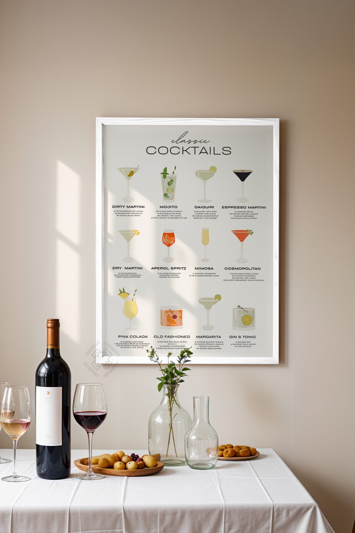 Kokteyl Serisi Beyaz Çerçeveli Poster, Tablo, Cafe, Restoran, Mutfak Duvar Dekoru No:27