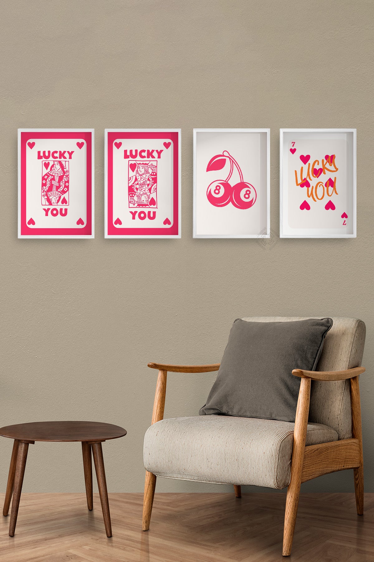 Şans, Aşk, İskambil 4'lü Beyaz Çerçeveli Poster, Tablo Seti No:60