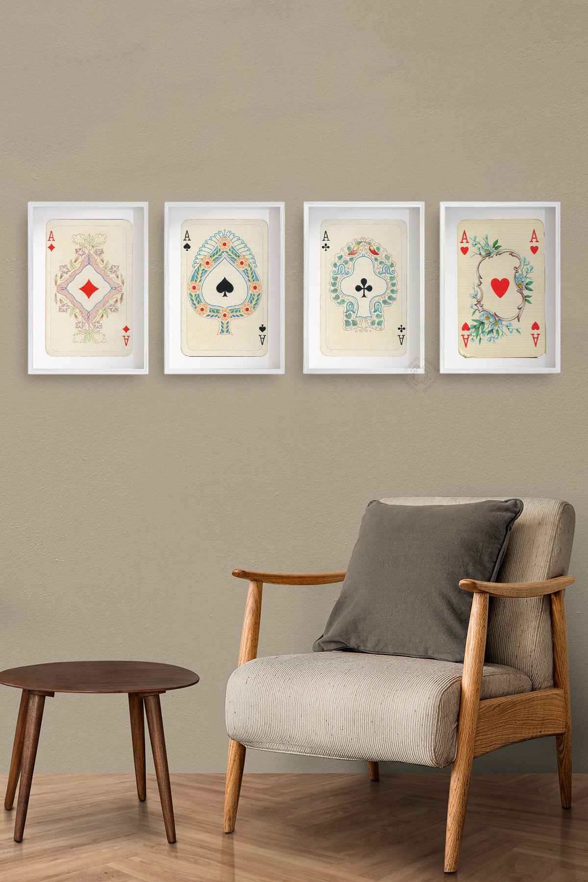 Kare As 4'lü Beyaz Çerçeveli Poster, Tablo Seti No:62