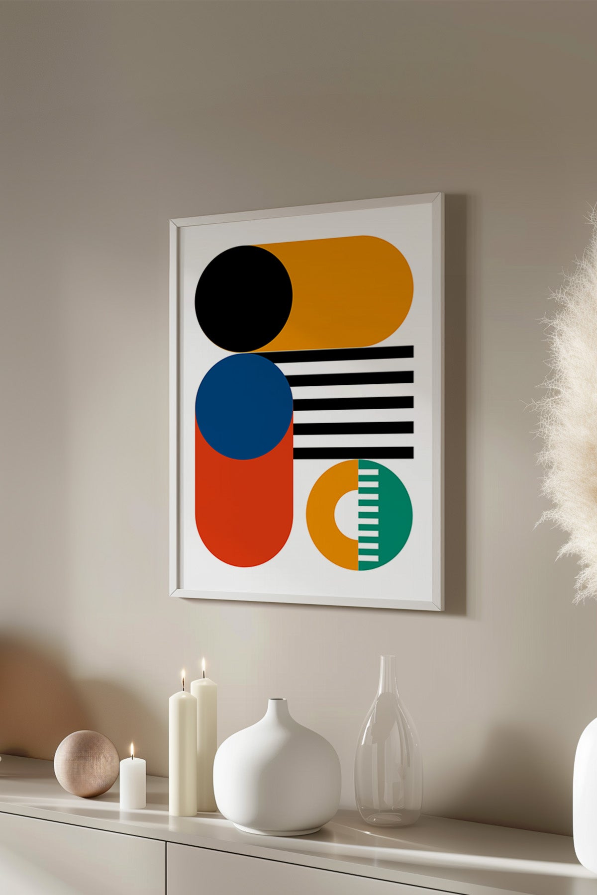 Bauhaus Serisi Beyaz Çerçeveli Poster, Tablo No:4