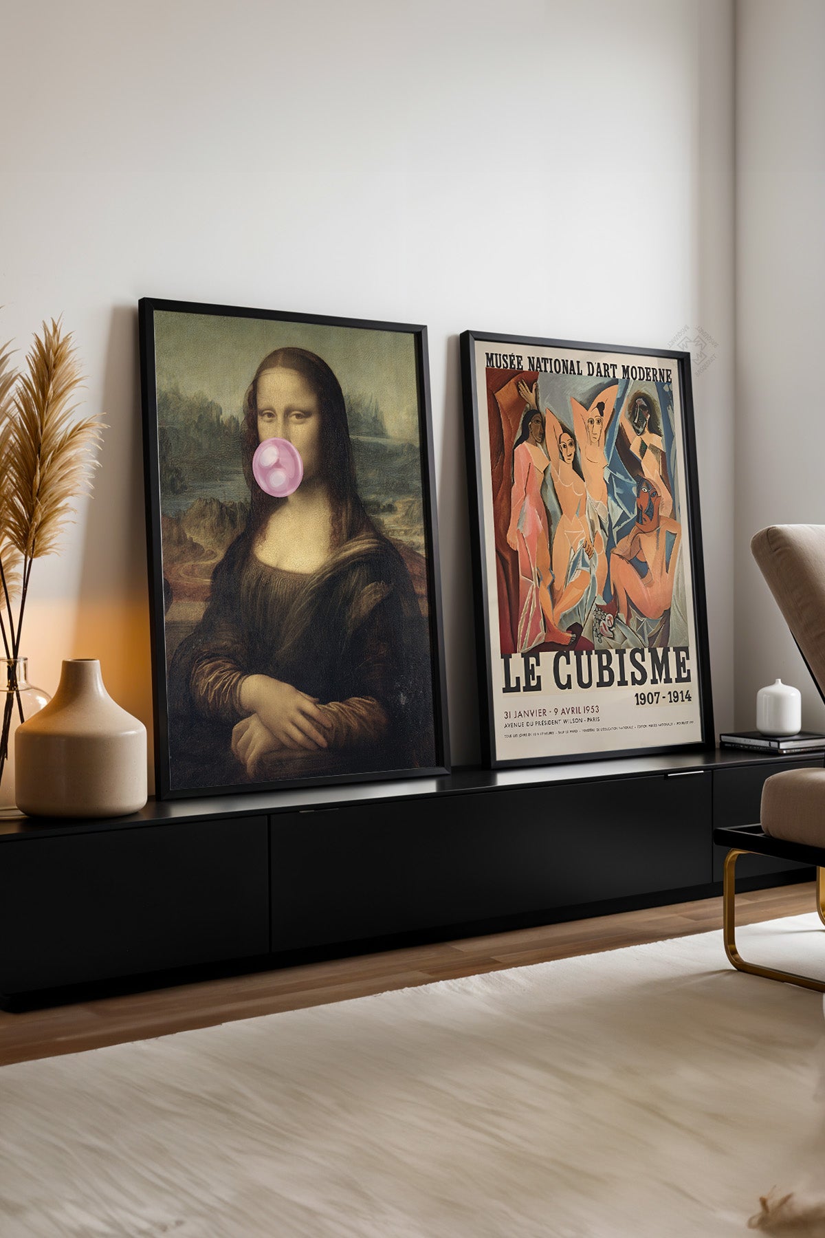 Mona Lisa ve Picasso 2'li Siyah Çerçeveli Poster, Tablo Seti No:33