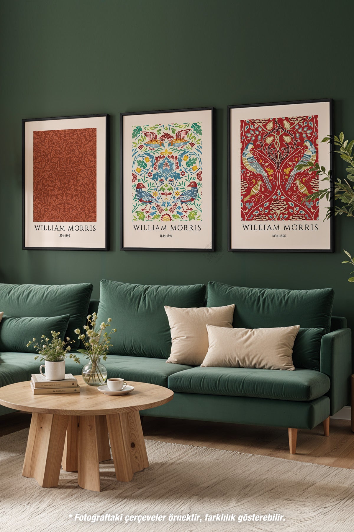 Salon Dekoru Morris 3'lü Siyah Çerçeveli Poster, Tablo Seti No:48