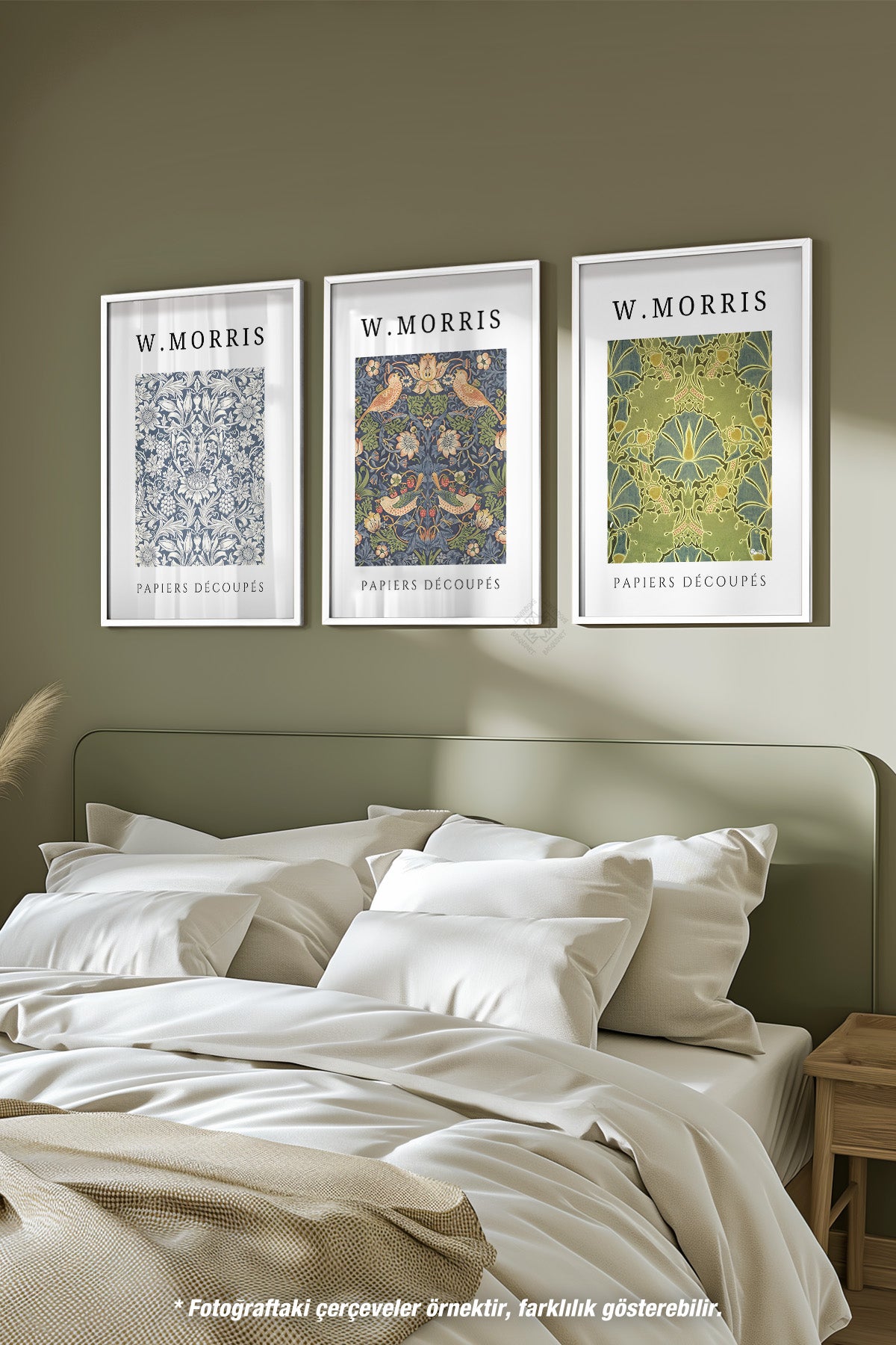 W Morris 3'lü Beyaz Çerçeveli Poster, Tablo Seti No:4