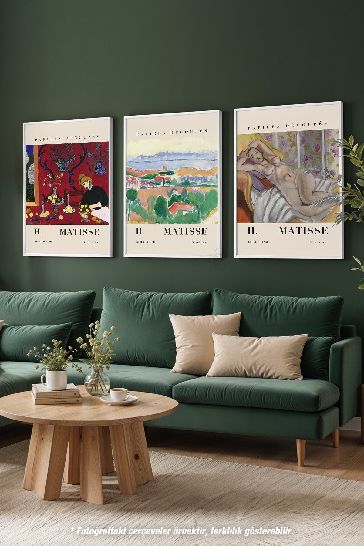 Matisse Dekoratif 3'lü Beyaz Çerçeveli Poster, Tablo Seti No:19