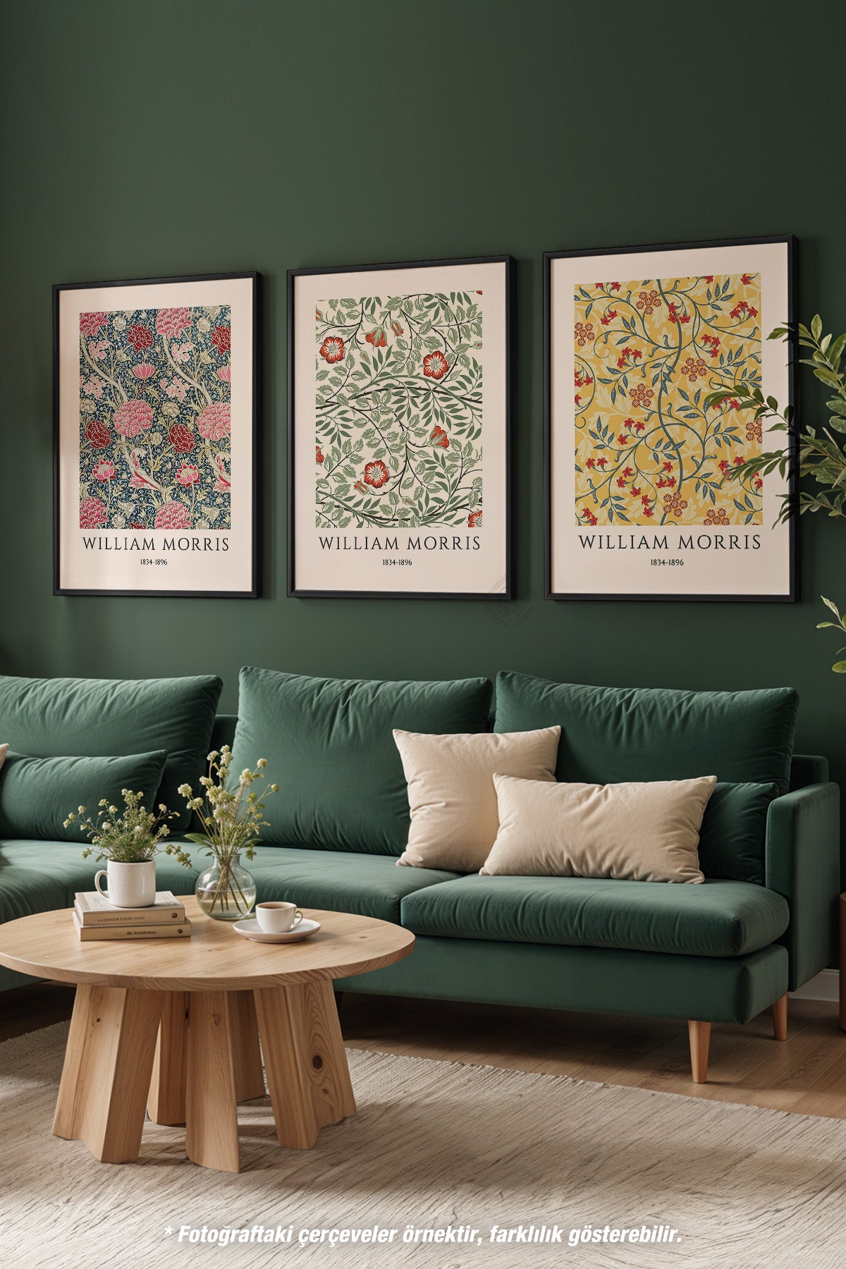 William Morris 3'lü Siyah Çerçeveli Poster, Tablo Seti No:47