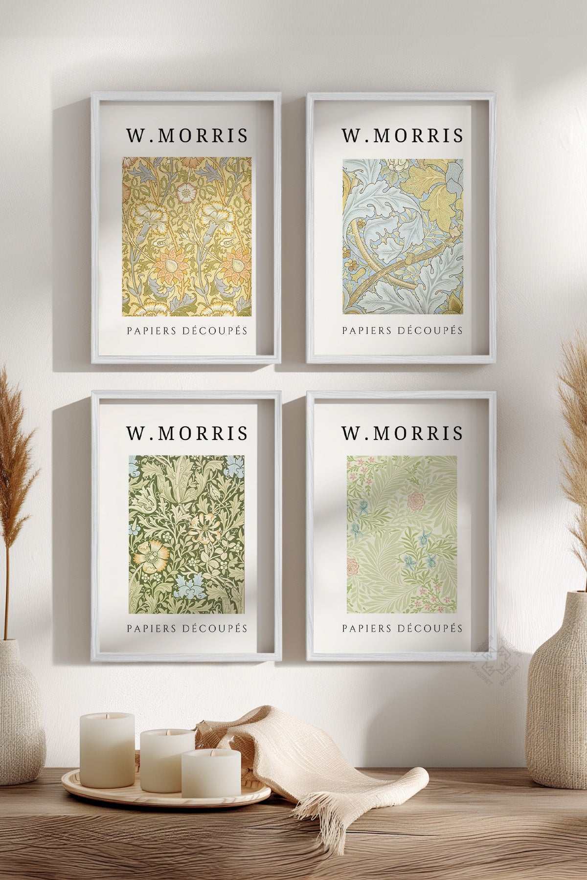William Morris 4'lü Beyaz Çerçeveli Poster, Tablo Seti No:41