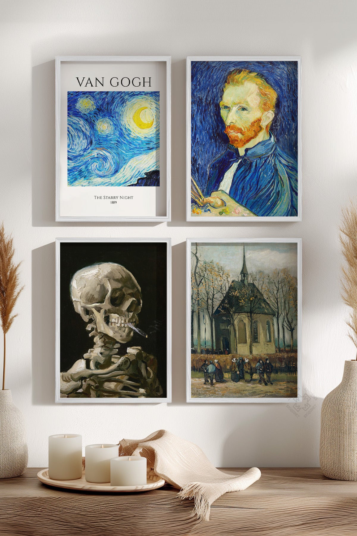 Van Gogh Sanatsal 4'lü Beyaz Çerçeveli Poster, Tablo Seti No:49