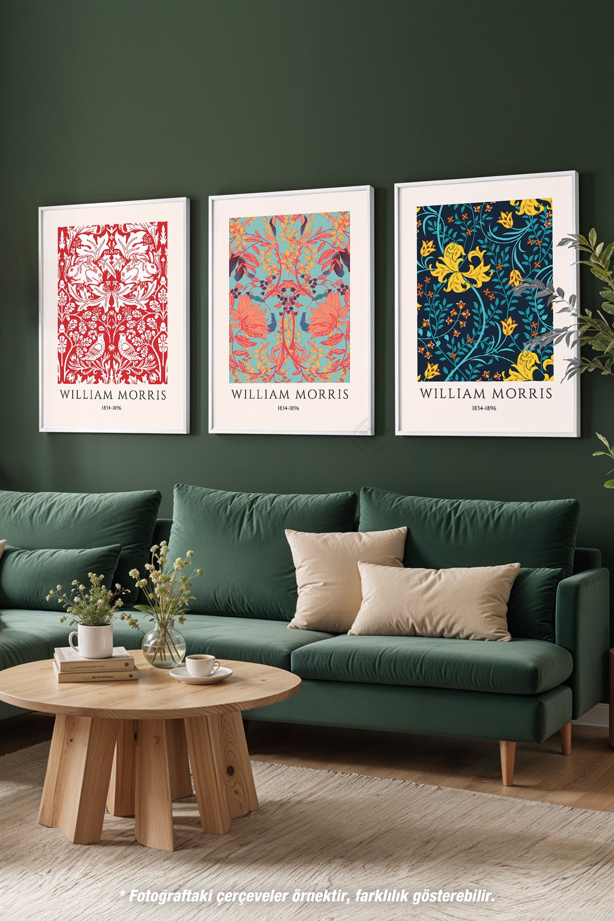 Etnik Desenli 3'lü Beyaz Çerçeveli Poster, Tablo Seti No:49
