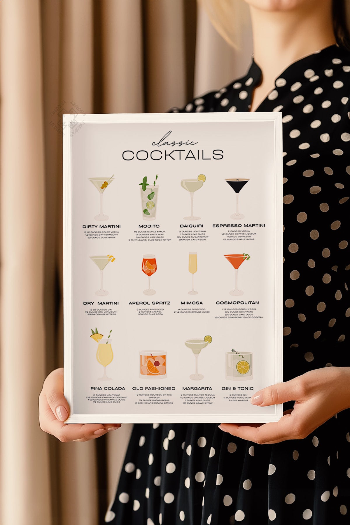 Kokteyl Serisi Beyaz Çerçeveli Poster, Tablo, Cafe, Restoran, Mutfak Duvar Dekoru No:27