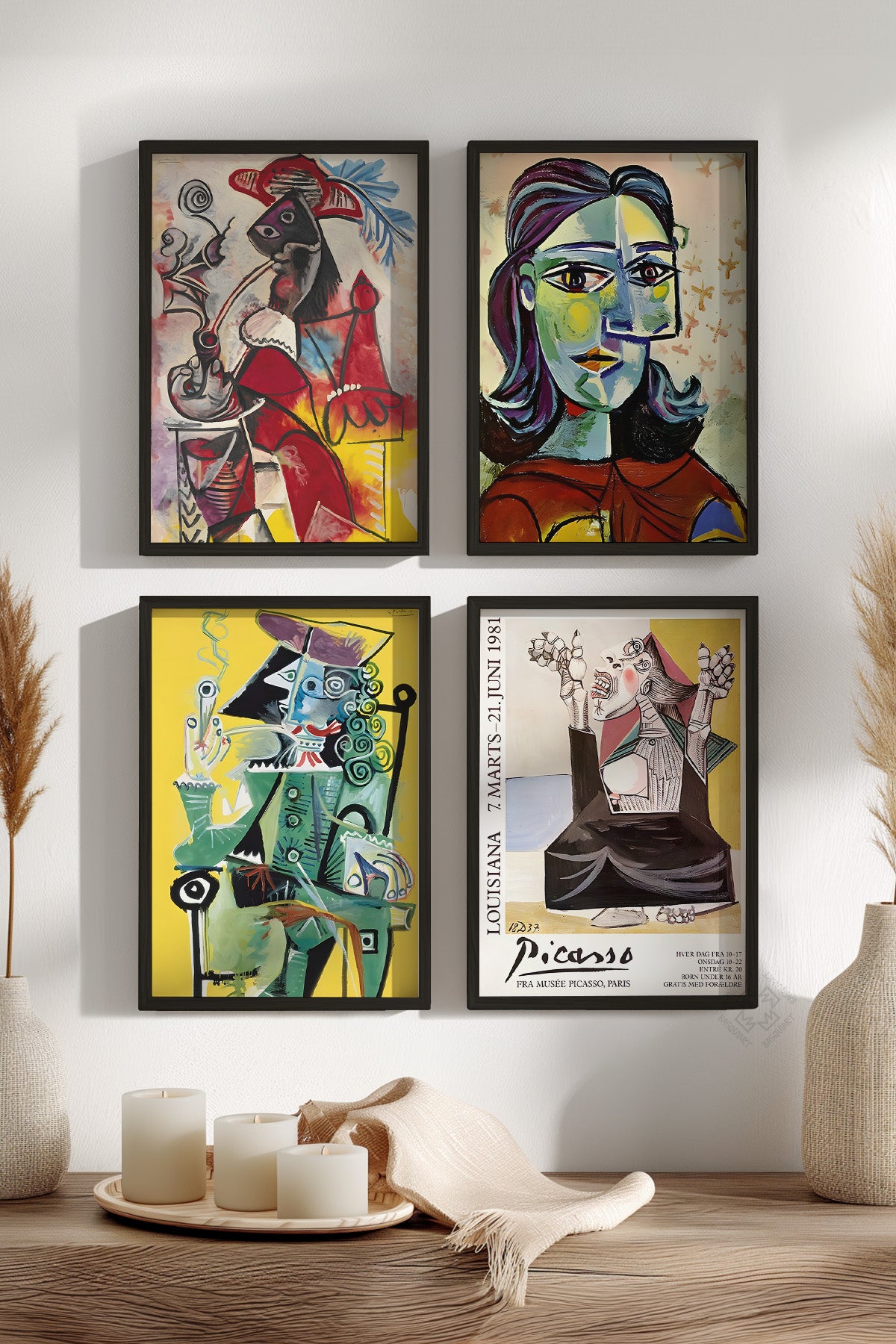 Picasso Sanatsal 4'lü Siyah Çerçeveli Poster, Tablo Seti No:34