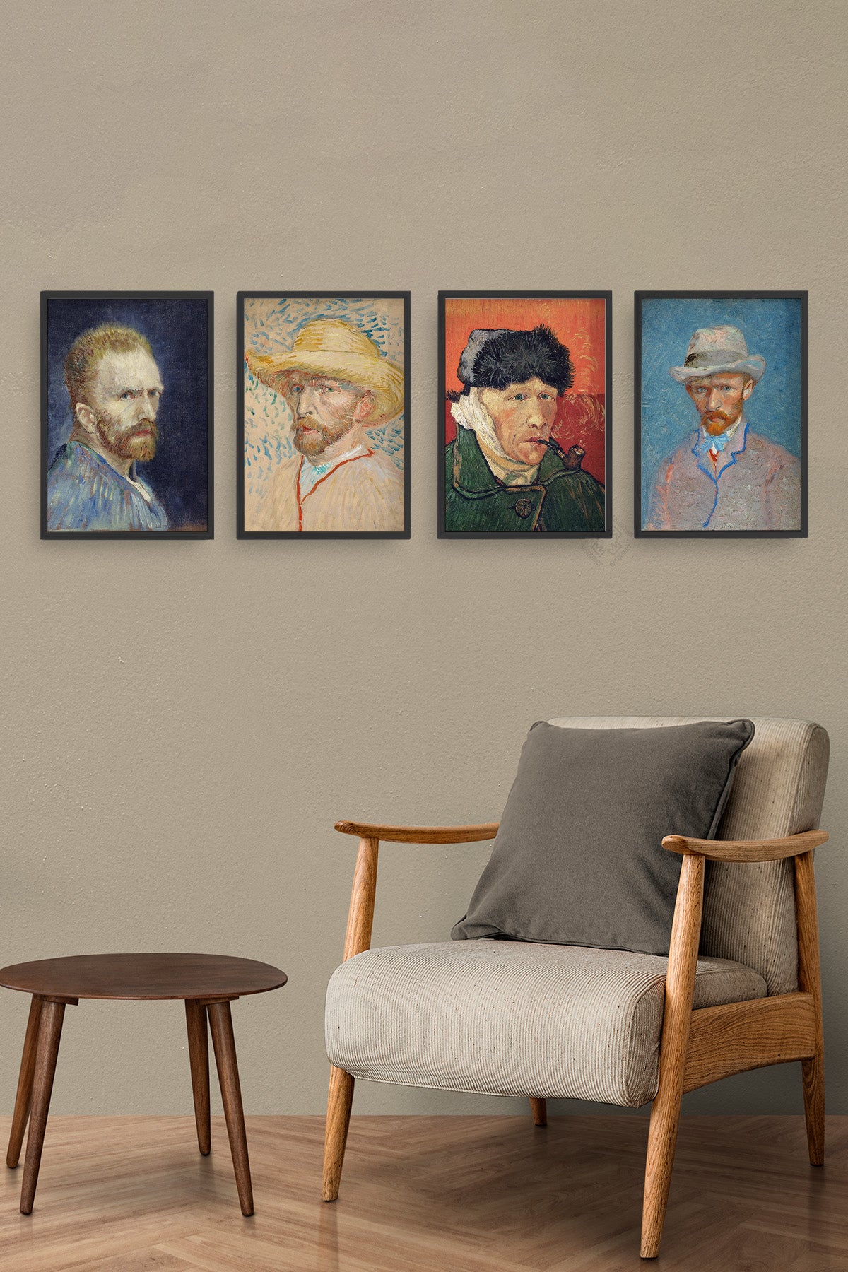 Van Gogh 4'lü Siyah Çerçeveli Poster, Tablo Seti No:47