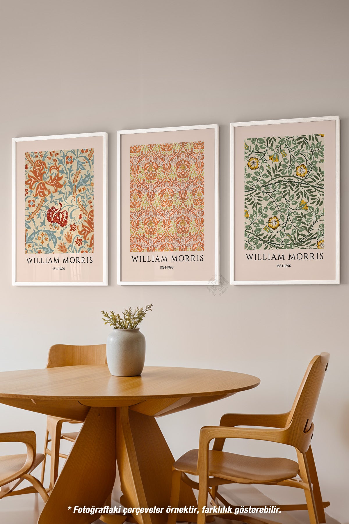 Dekoratif Morris 3'lü Beyaz Çerçeveli Poster, Tablo Seti No:46