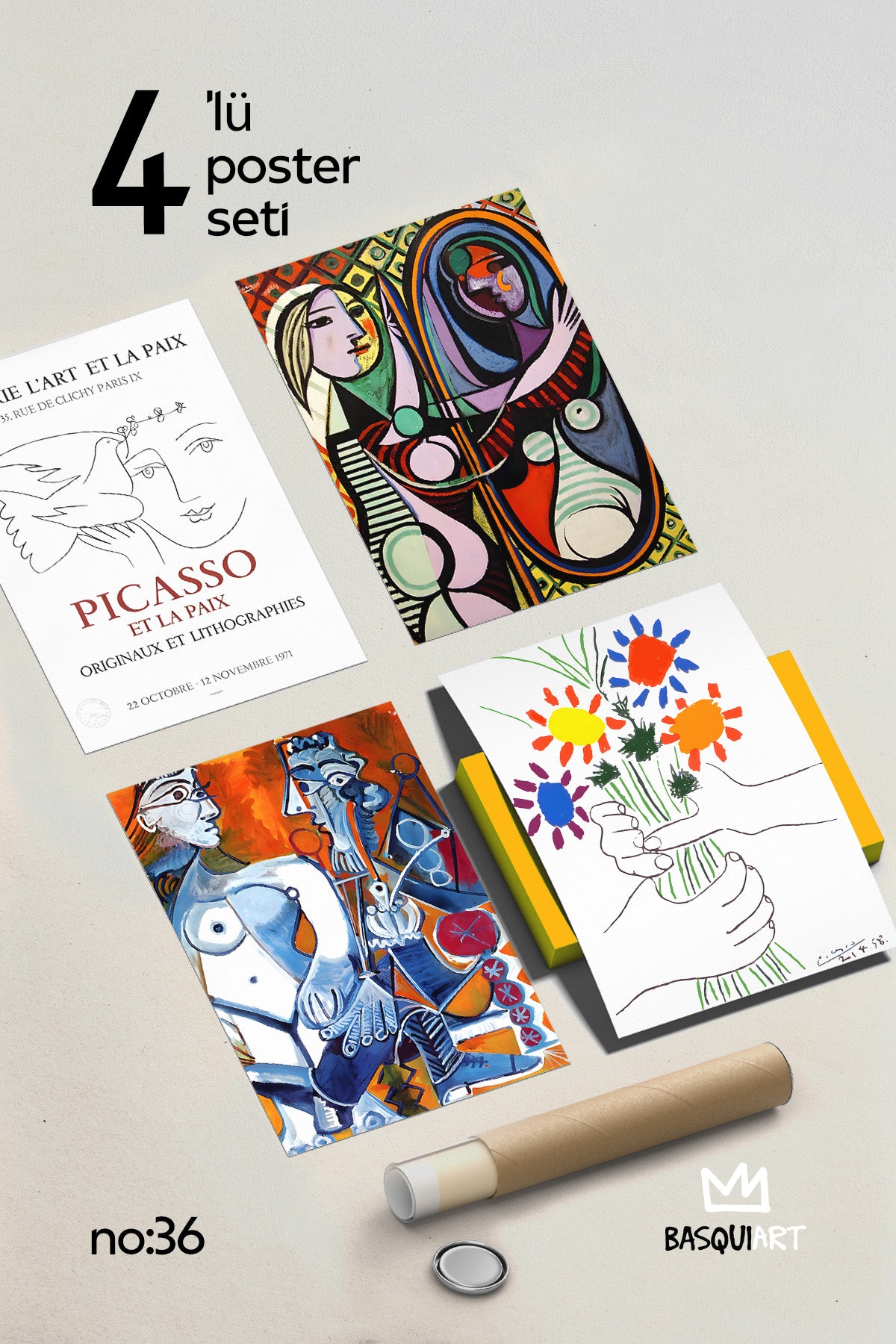 Picasso Sanatsal 4'lü Poster Seti, Duvar Dekoru No:36