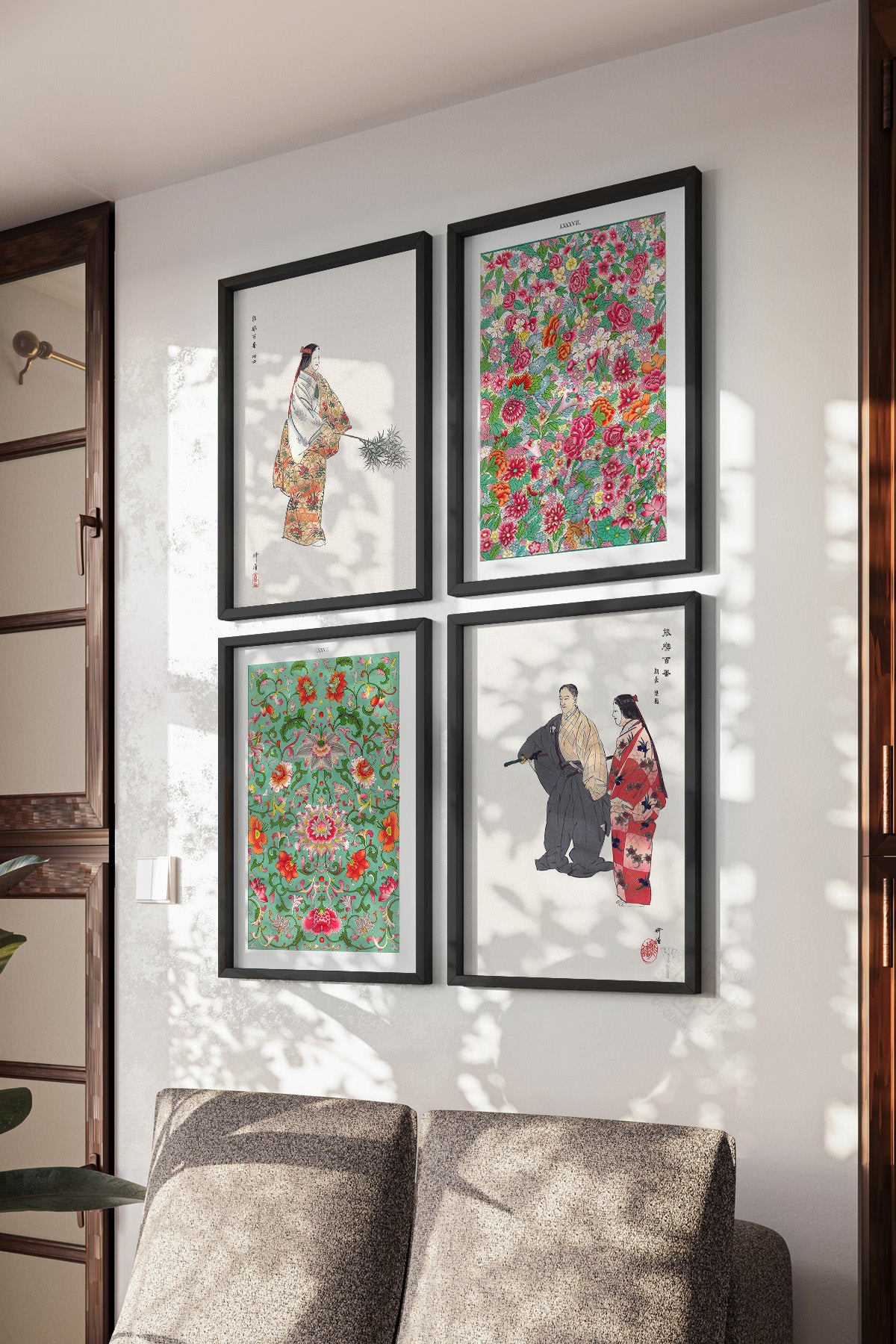Japon Sanatı 4'lü Siyah Çerçeveli Poster, Tablo Seti No:44