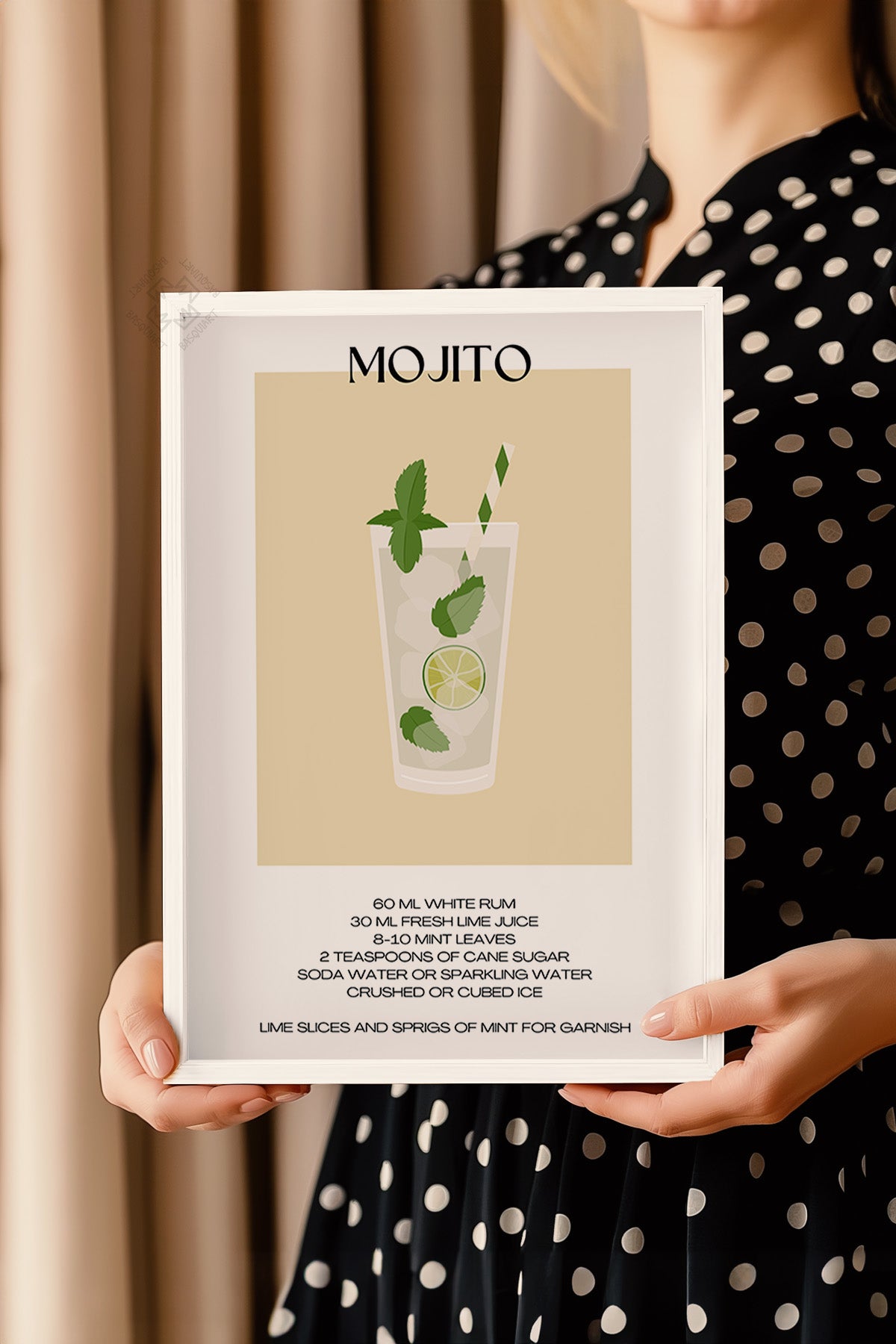 Kokteyl Serisi Beyaz Çerçeveli Poster, Tablo, Cafe, Restoran, Mutfak Duvar Dekoru No:26