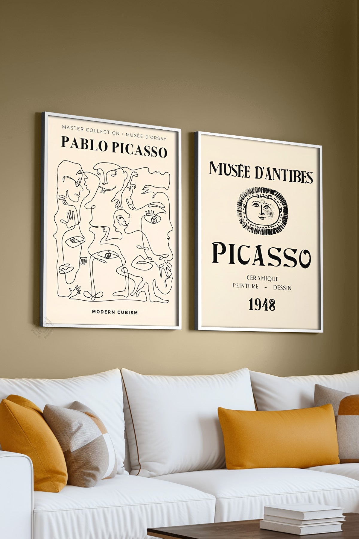Picasso Minimal 2'li Beyaz Çerçeveli Poster, Tablo Seti No:25