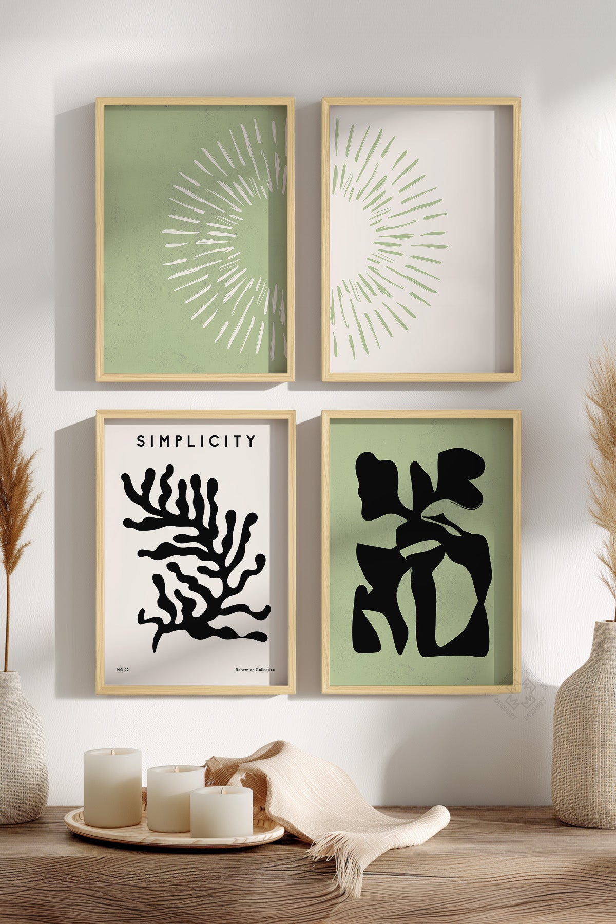 Minimalist 4'lü Ahşap Çerçeveli Poster, Tablo Seti No:5