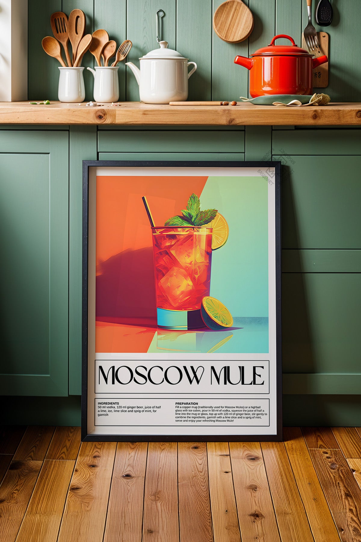 Kokteyl Serisi Siyah Çerçeveli Poster, Tablo, Cafe, Restoran, Mutfak Duvar Dekoru No:11