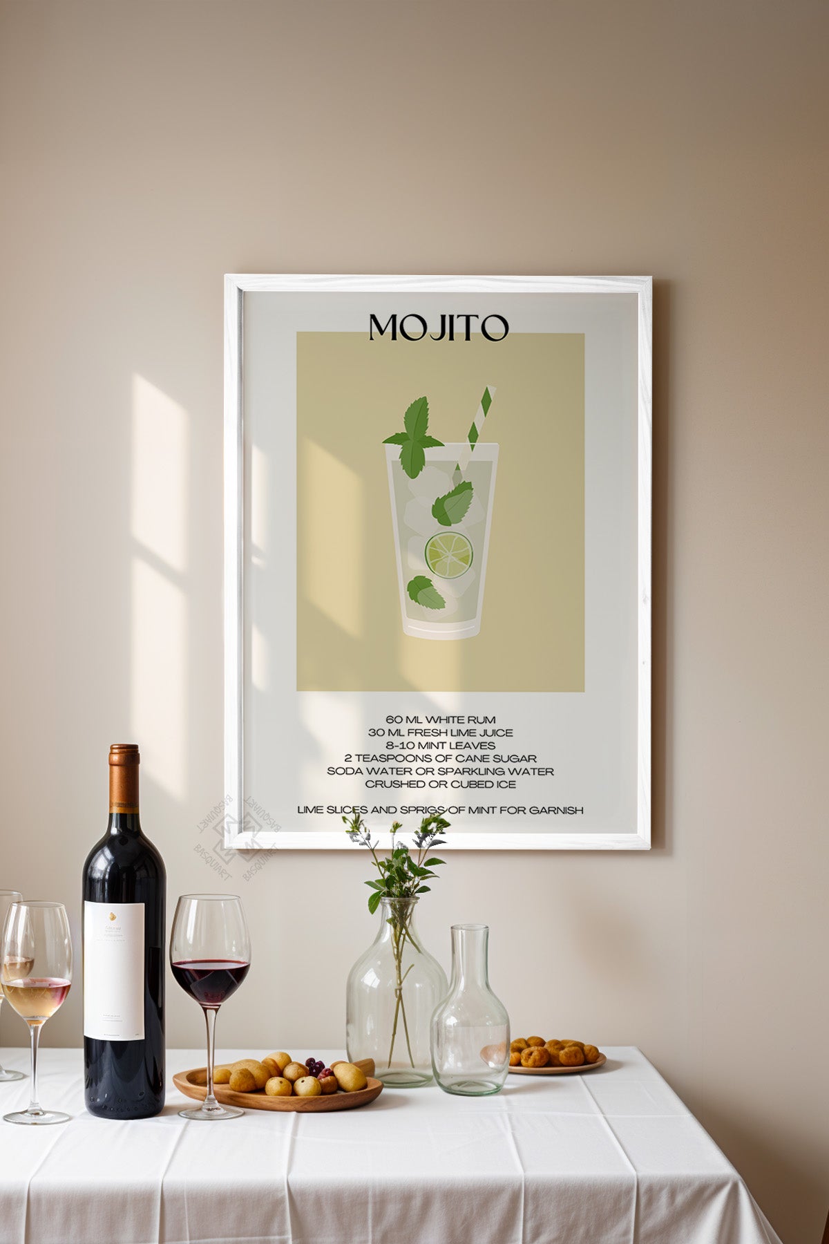 Kokteyl Serisi Beyaz Çerçeveli Poster, Tablo, Cafe, Restoran, Mutfak Duvar Dekoru No:26