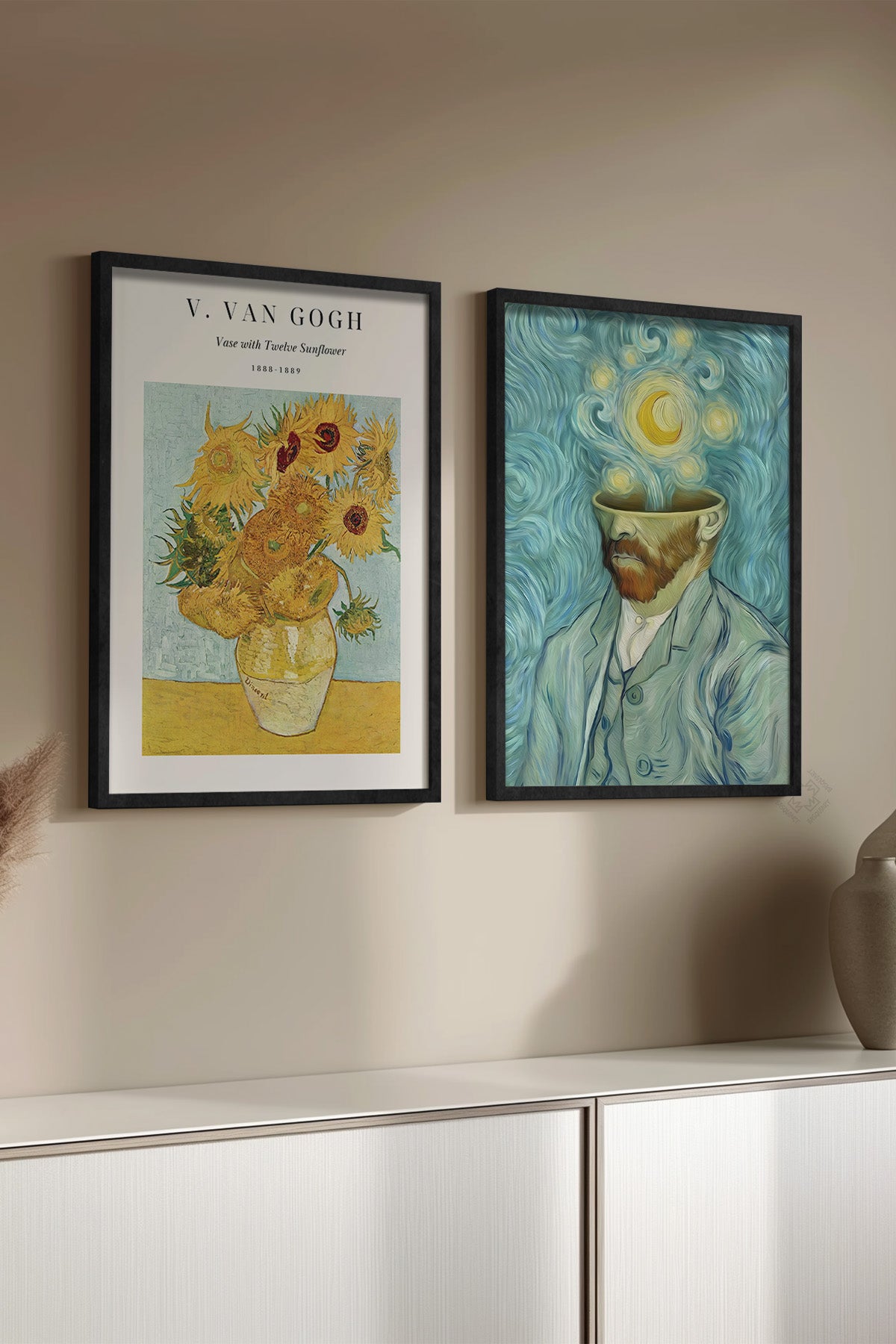 Van Gogh 2'li Siyah Çerçeveli Poster, Tablo Seti No:1