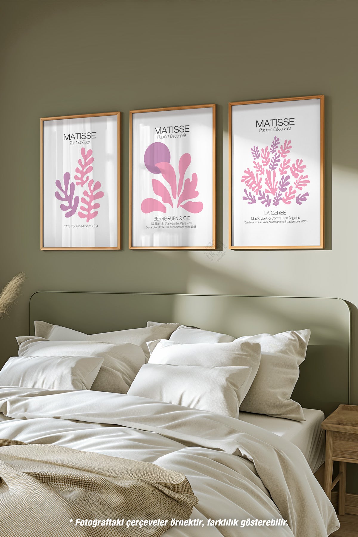 Pembe Minimal Matisse 3'lü Ahşap Çerçeveli Poster, Tablo Seti No:35