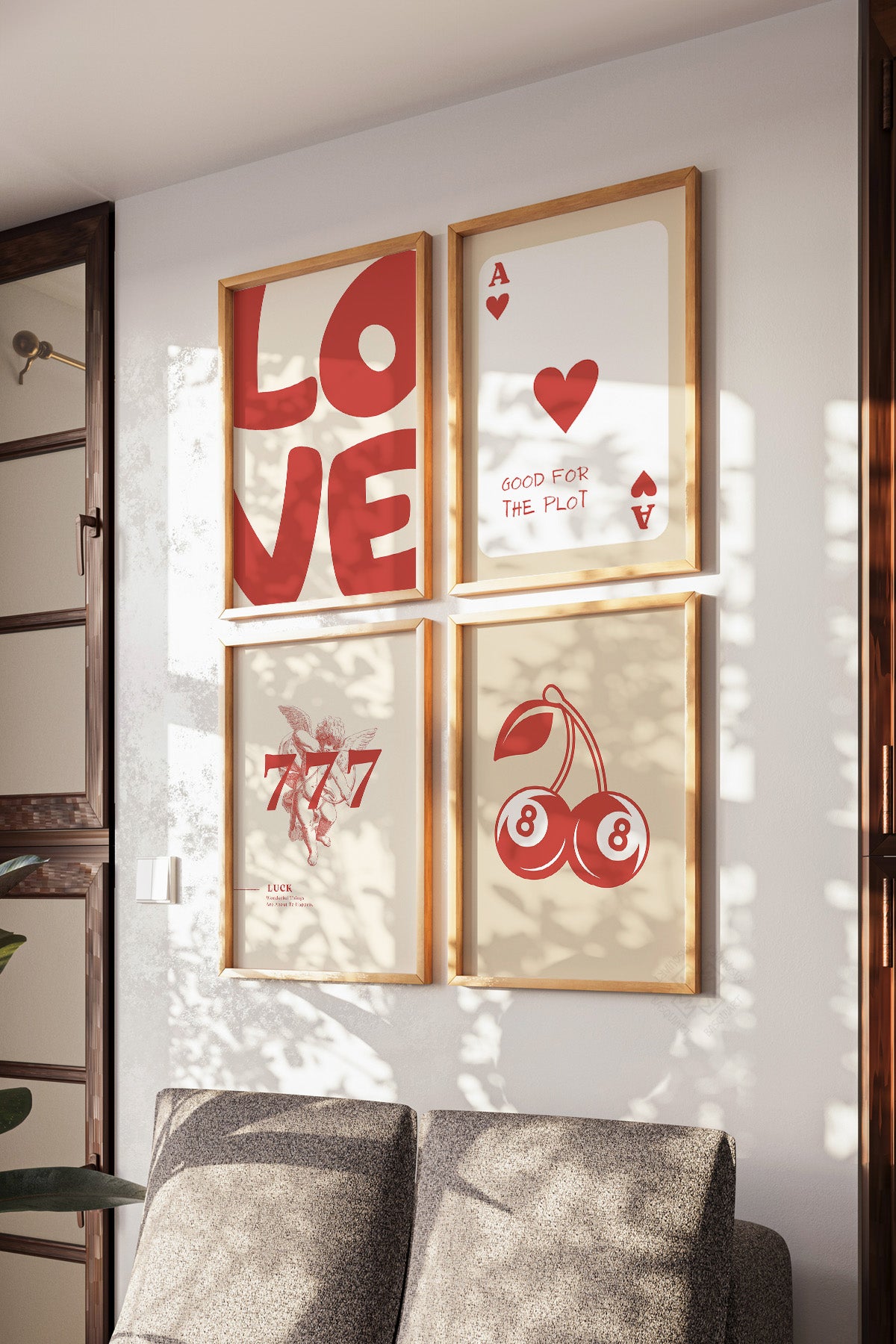 Şans, Aşk, İskambil 4'lü Ahşap Çerçeveli Poster, Tablo Seti No:59