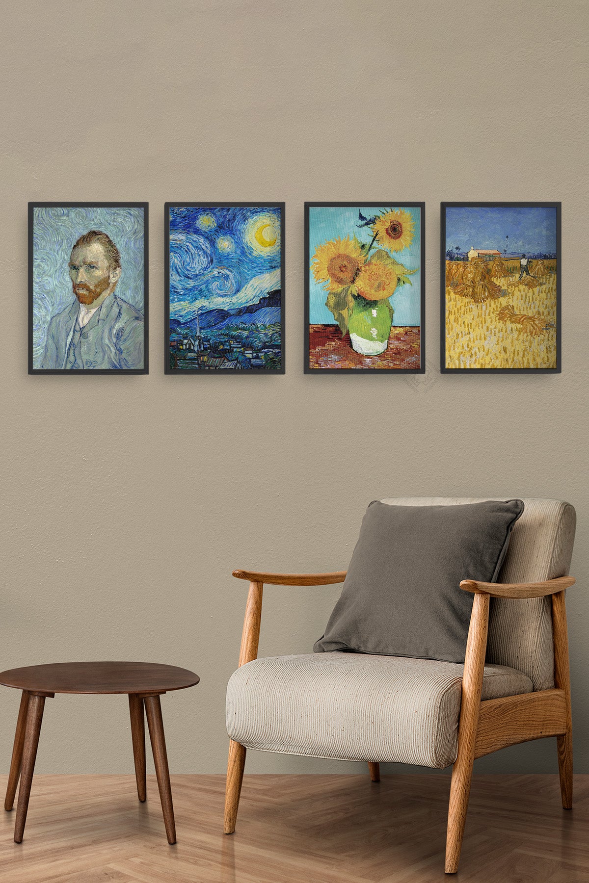 Van Gogh Tablo 4'lü Siyah Çerçeveli Poster, Tablo Seti No:48