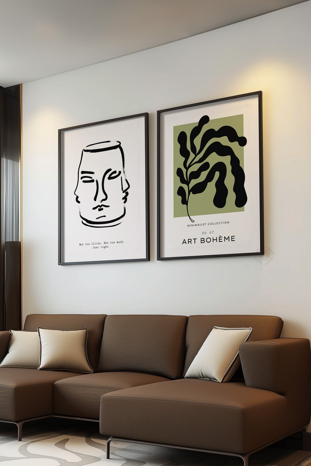 Bohem Minimalist 2'li Siyah Çerçeveli Poster, Tablo Seti No:18
