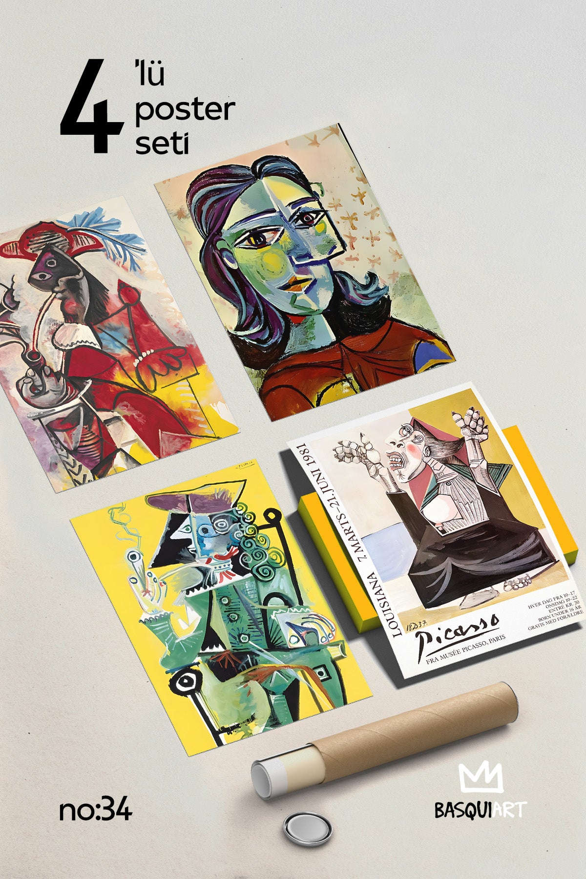 Picasso Sanatsal 4'lü Poster Seti, Duvar Dekoru No:34