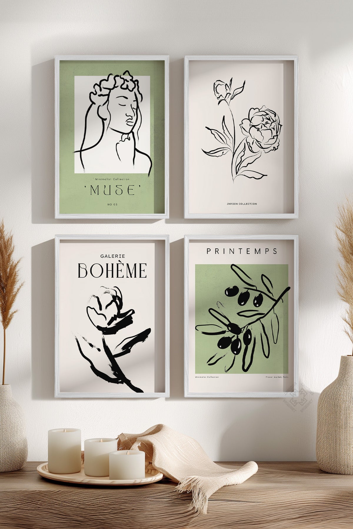 Boho Tarzı 4'lü Beyaz Çerçeveli Poster, Tablo Seti No:4