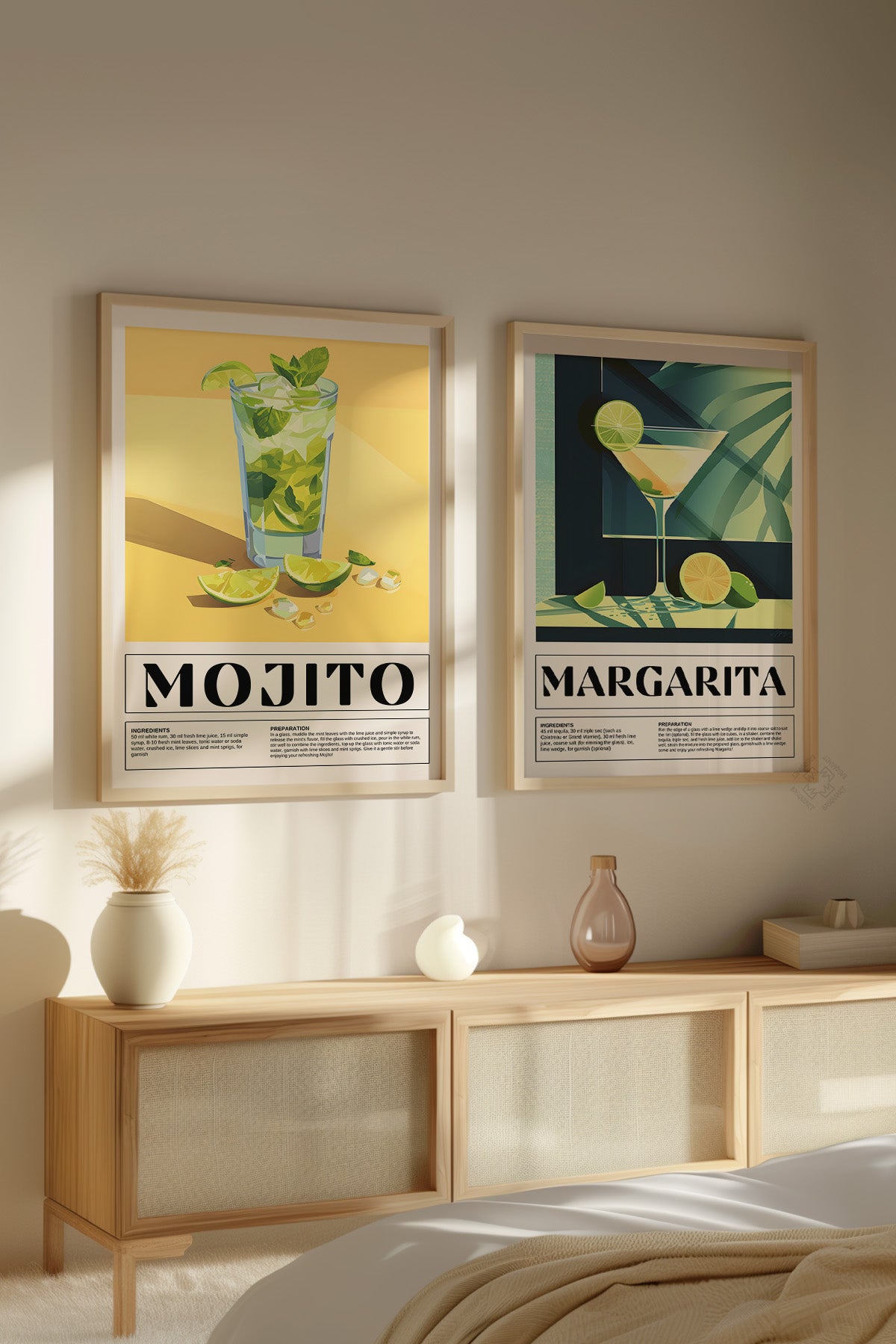 Kokteyl 2'li Ahşap Çerçeveli Poster, Tablo Seti No:32