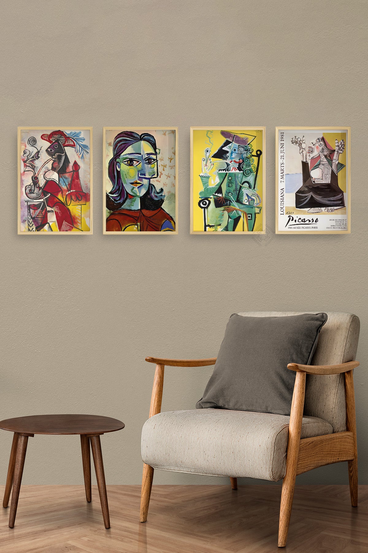 Picasso Sanatsal 4'lü Ahşap Çerçeveli Poster, Tablo Seti No:34