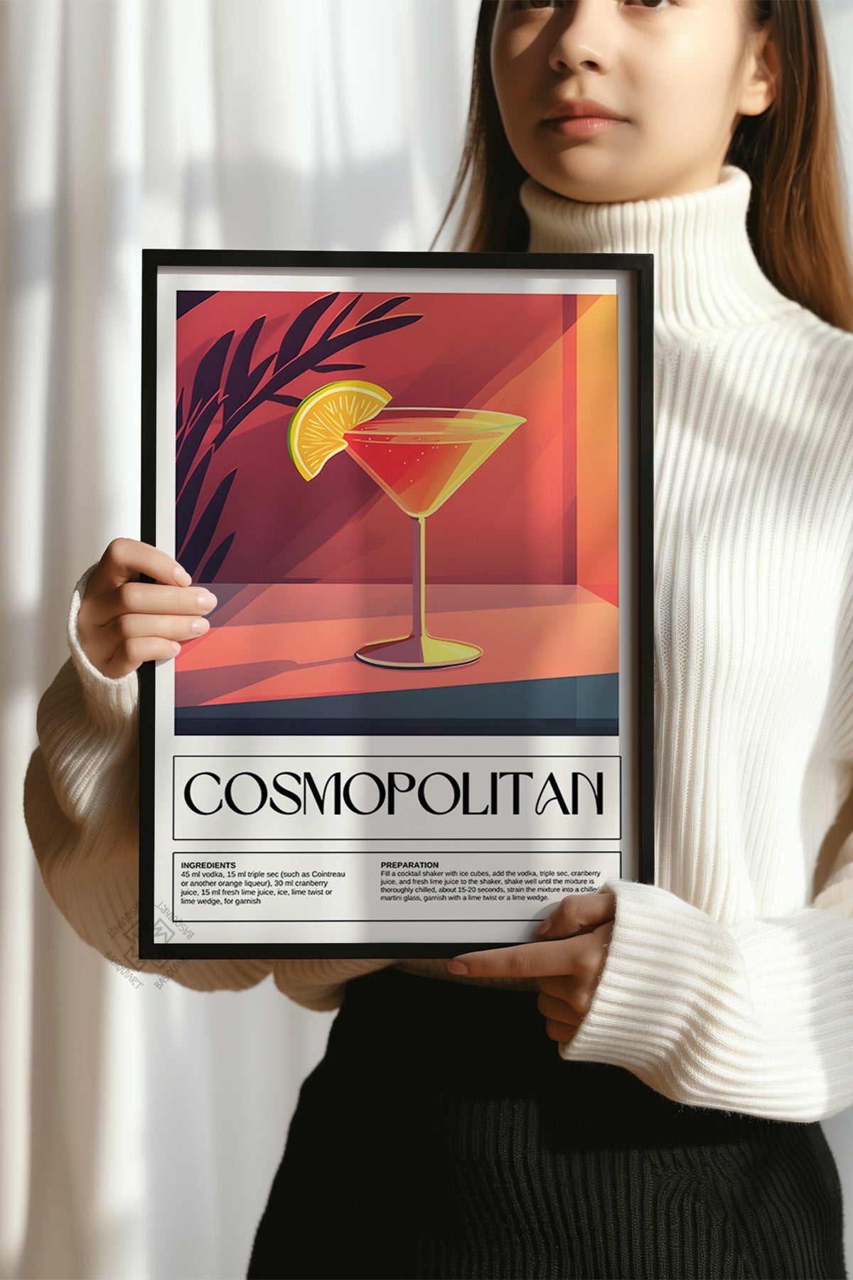 Kokteyl Serisi Siyah Çerçeveli Poster, Tablo, Cafe, Restoran, Mutfak Duvar Dekoru No:7
