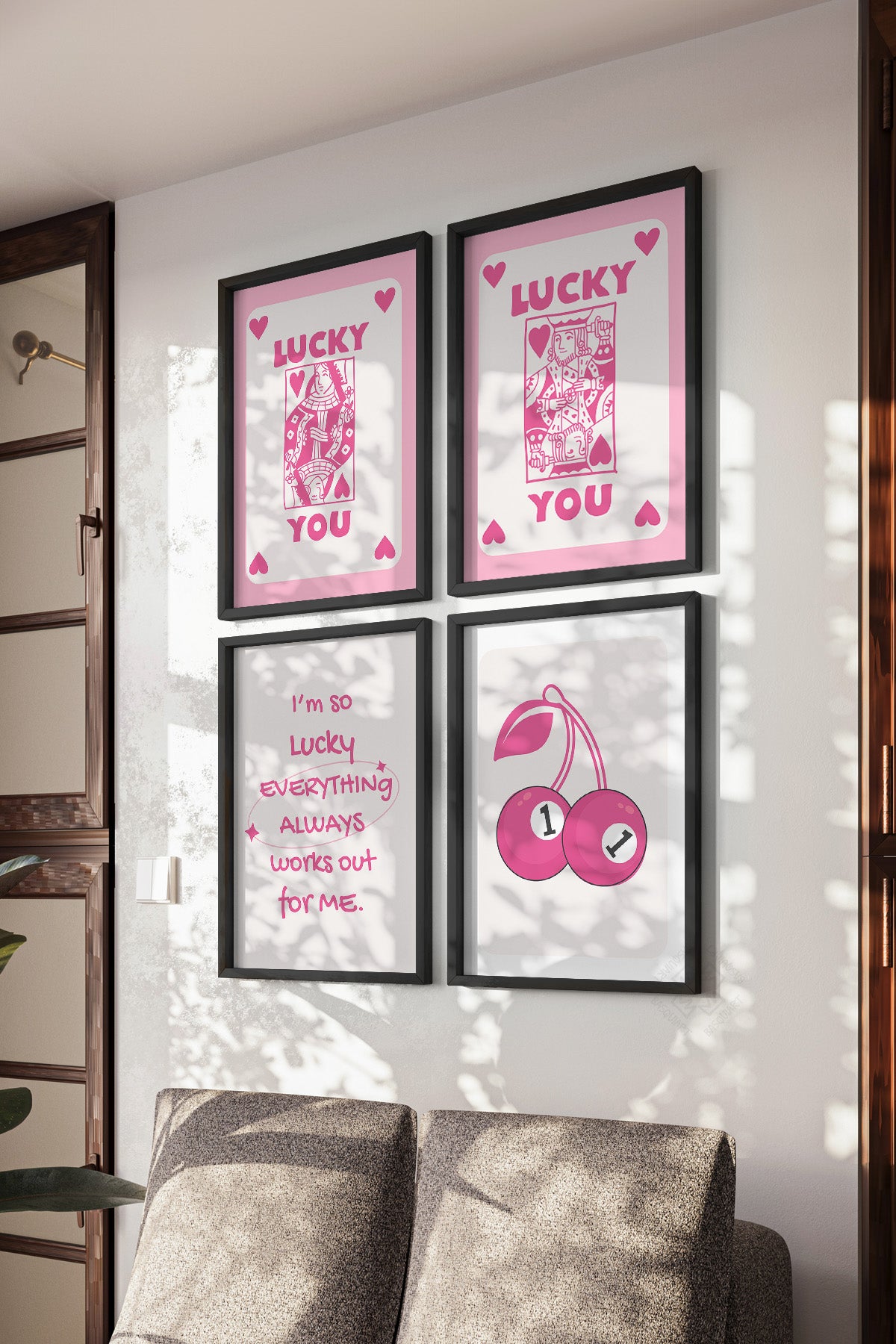 Şans, Aşk, İskambil 4'lü Siyah Çerçeveli Poster, Tablo Seti No:61