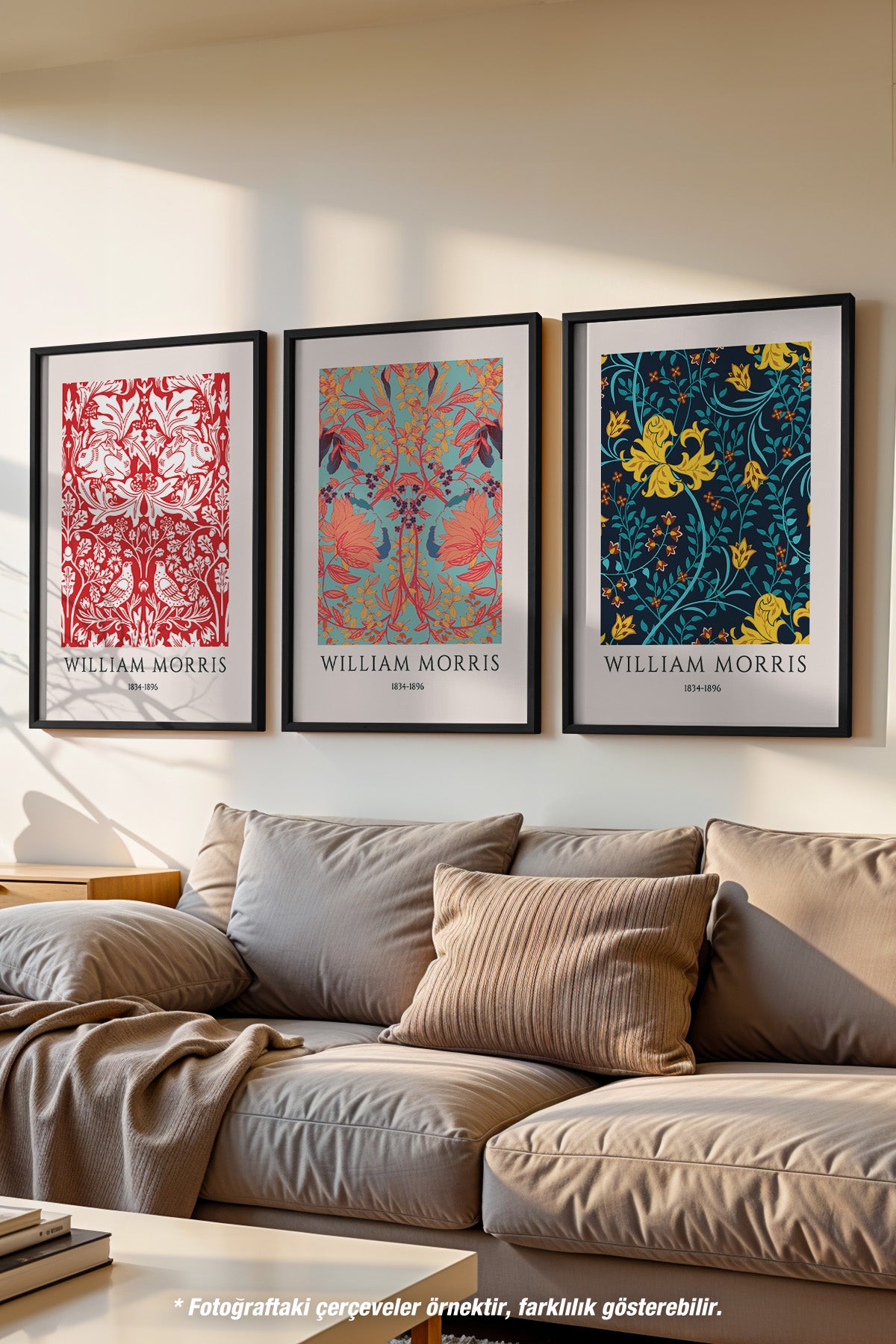 Etnik Desenli 3'lü Siyah Çerçeveli Poster, Tablo Seti No:49