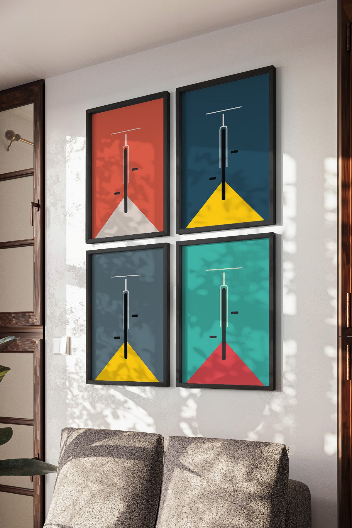 Bauhaus Minimalist 4'lü Siyah Çerçeveli Poster, Tablo Seti No:28