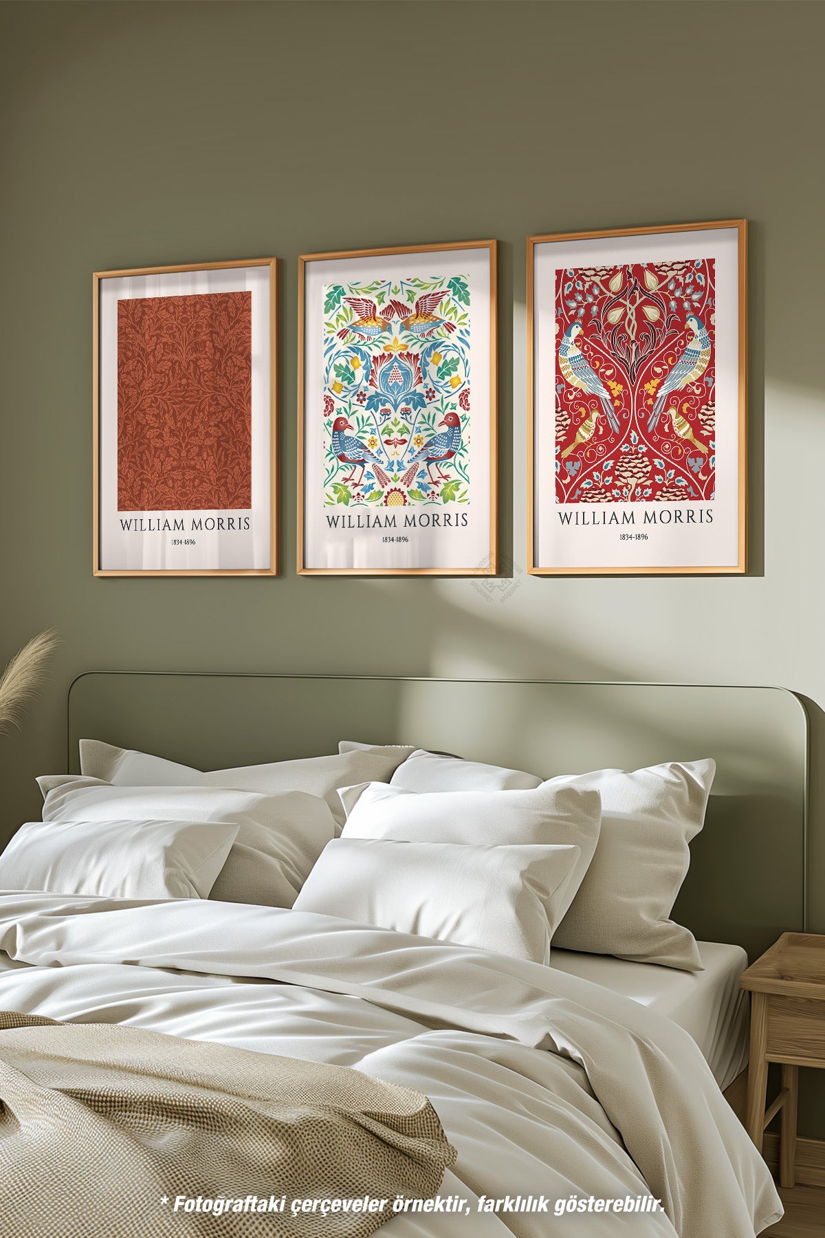 Salon Dekoru Morris 3'lü Ahşap Çerçeveli Poster, Tablo Seti No:48