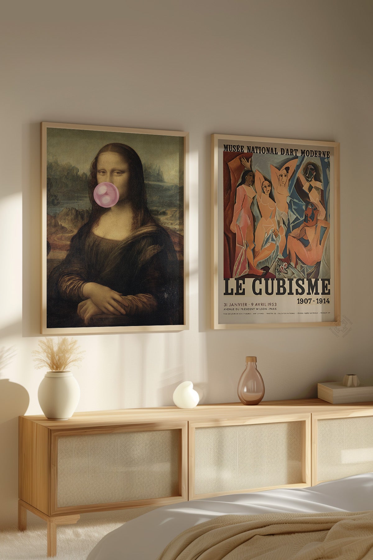 Mona Lisa ve Picasso 2'li Ahşap Çerçeveli Poster, Tablo Seti No:33
