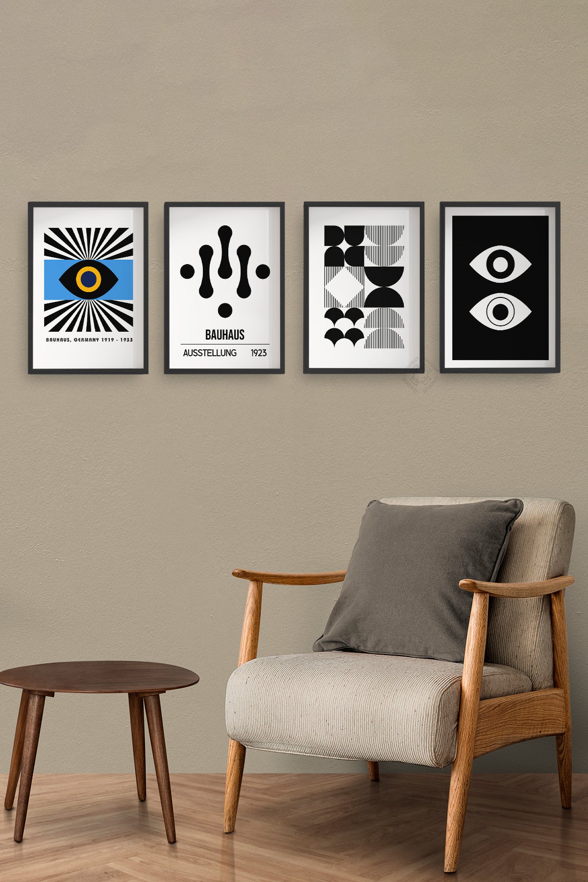 Bauhaus Modern 4'lü Siyah Çerçeveli Poster, Tablo Seti No:27