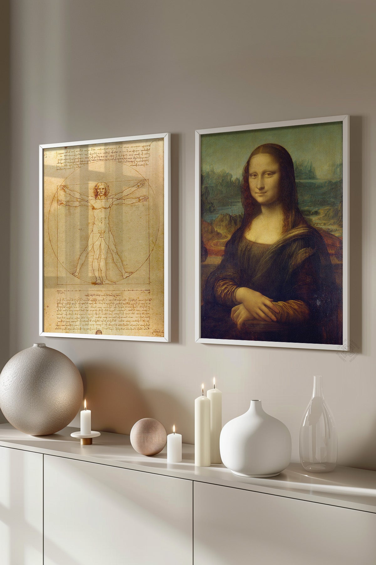 Leonardo da Vinci 2'li Beyaz Çerçeveli Poster, Tablo Seti No:34