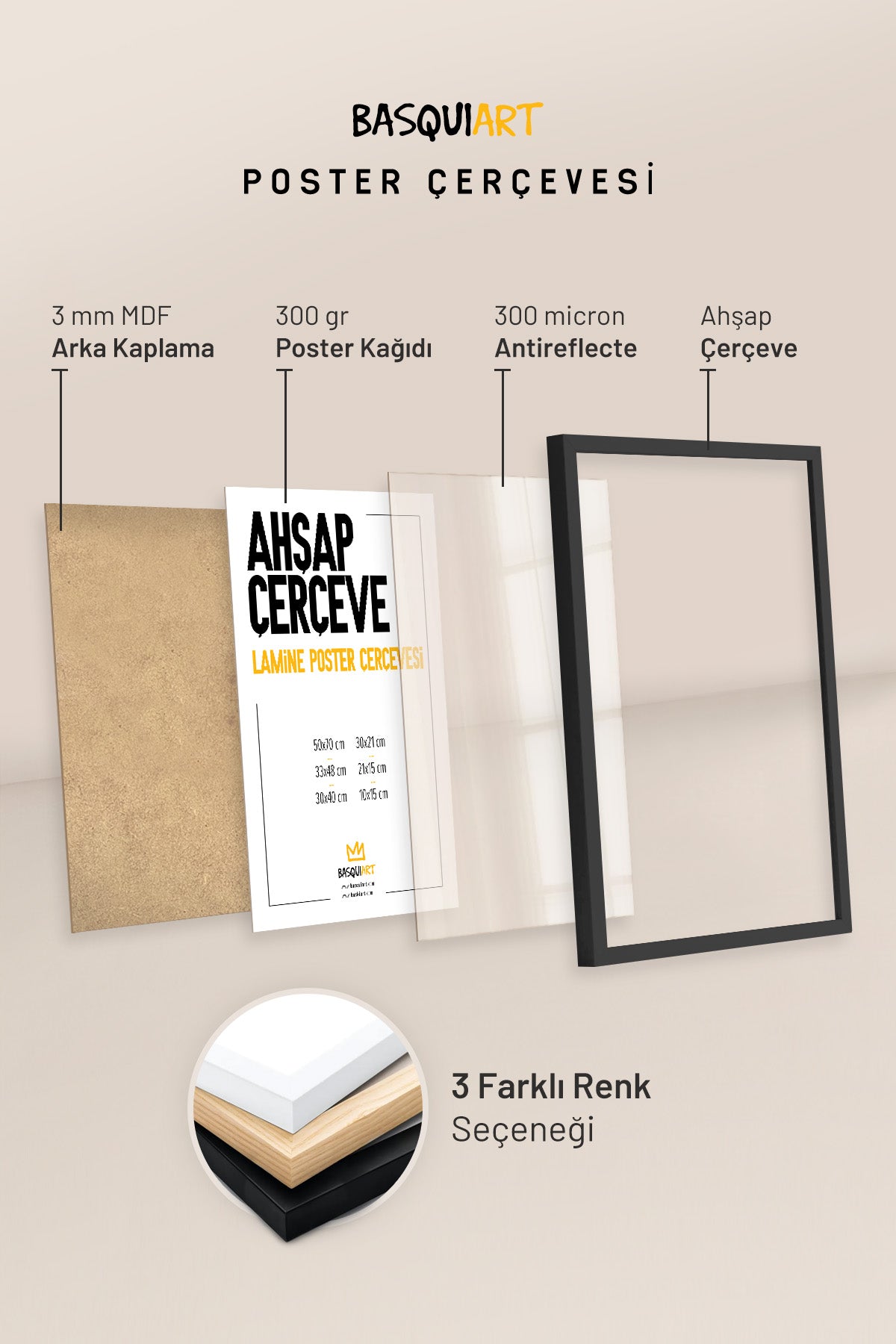 Bauhaus Serisi Ahşap Çerçeveli Poster, Tablo No:91