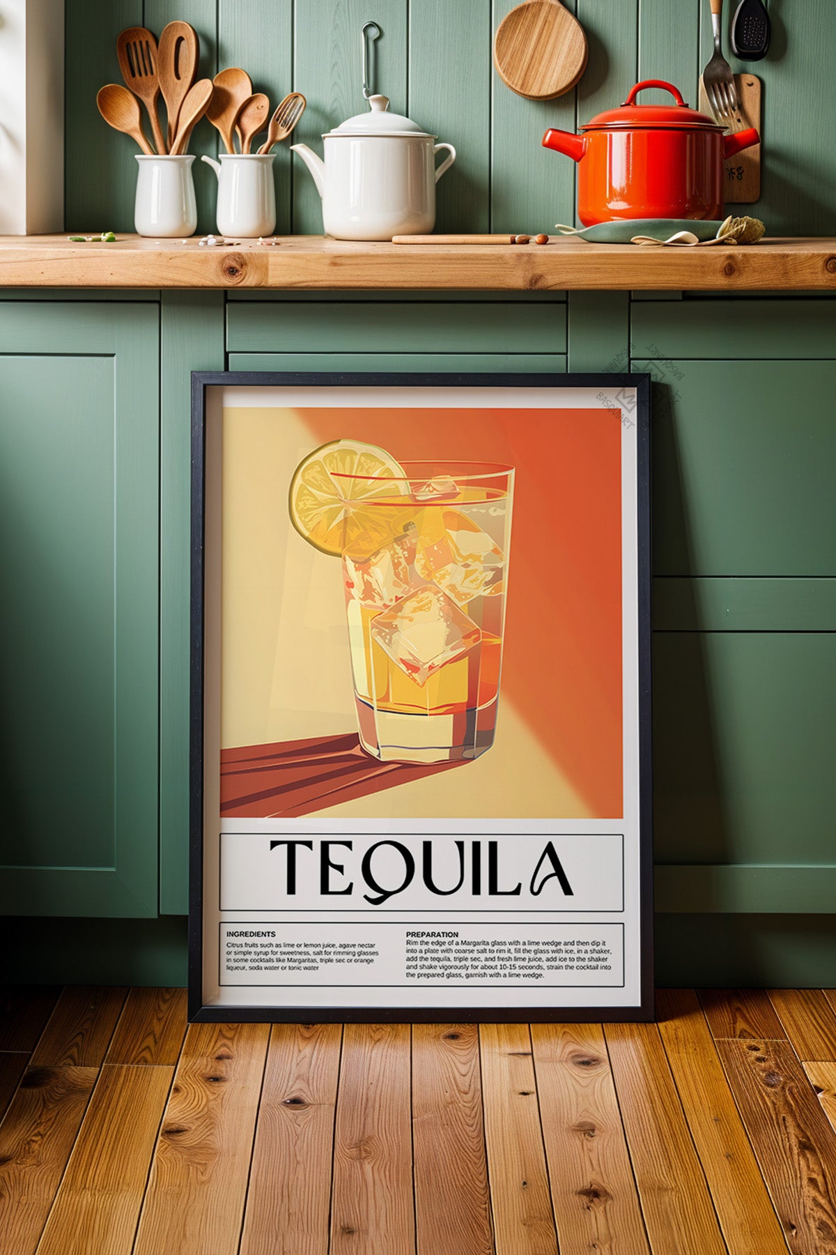 Kokteyl Serisi Siyah Çerçeveli Poster, Tablo, Cafe, Restoran, Mutfak Duvar Dekoru No:14