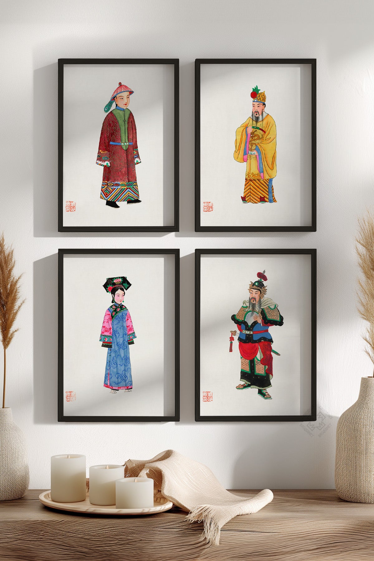 Japon İllüstrasyon 4'lü Siyah Çerçeveli Poster, Tablo Seti No:46